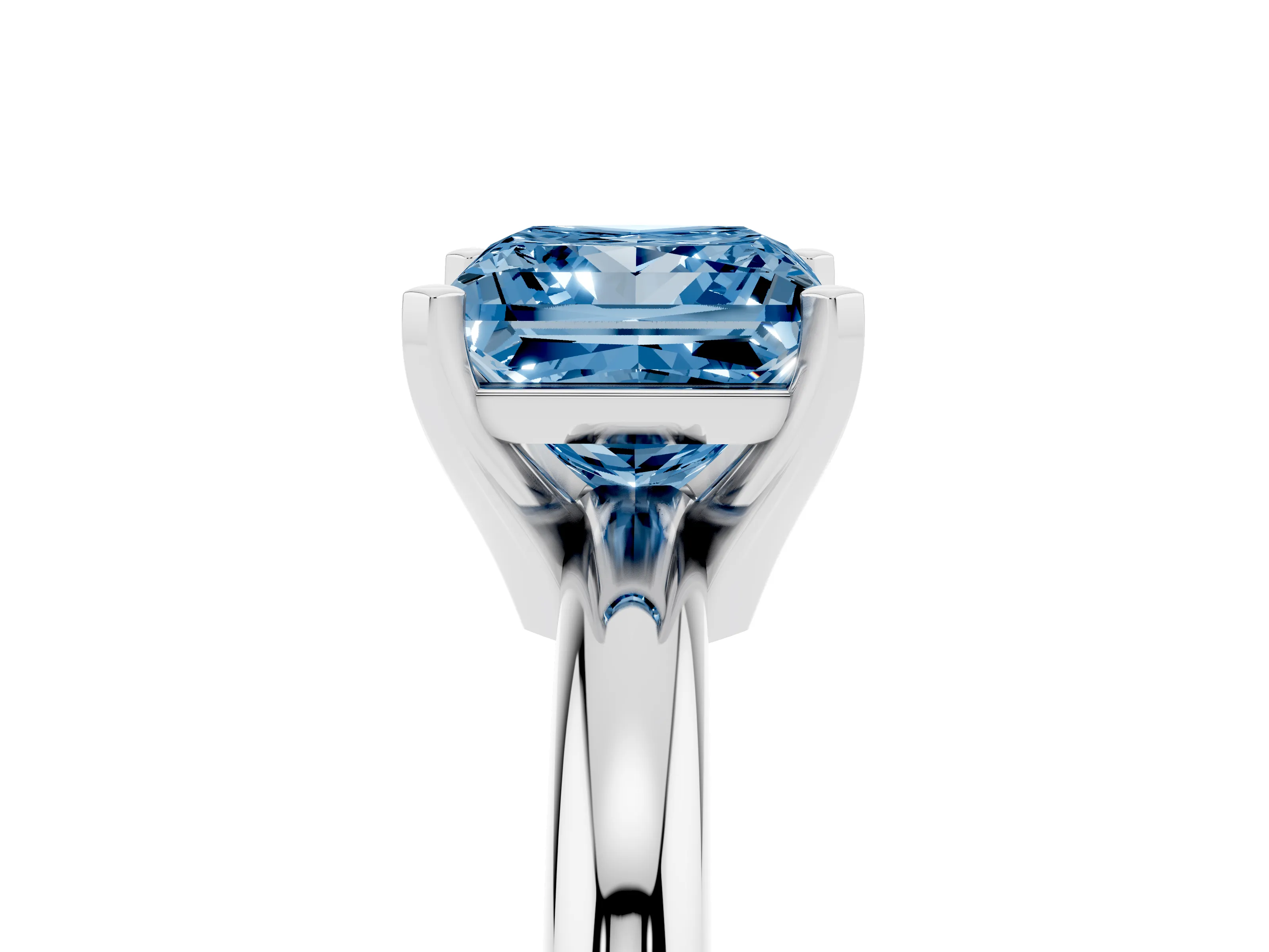 Fancy Blue Princess Cut Diamond Solitaire Engagement Ring Set in Silver with Round Band and Prong Setting
