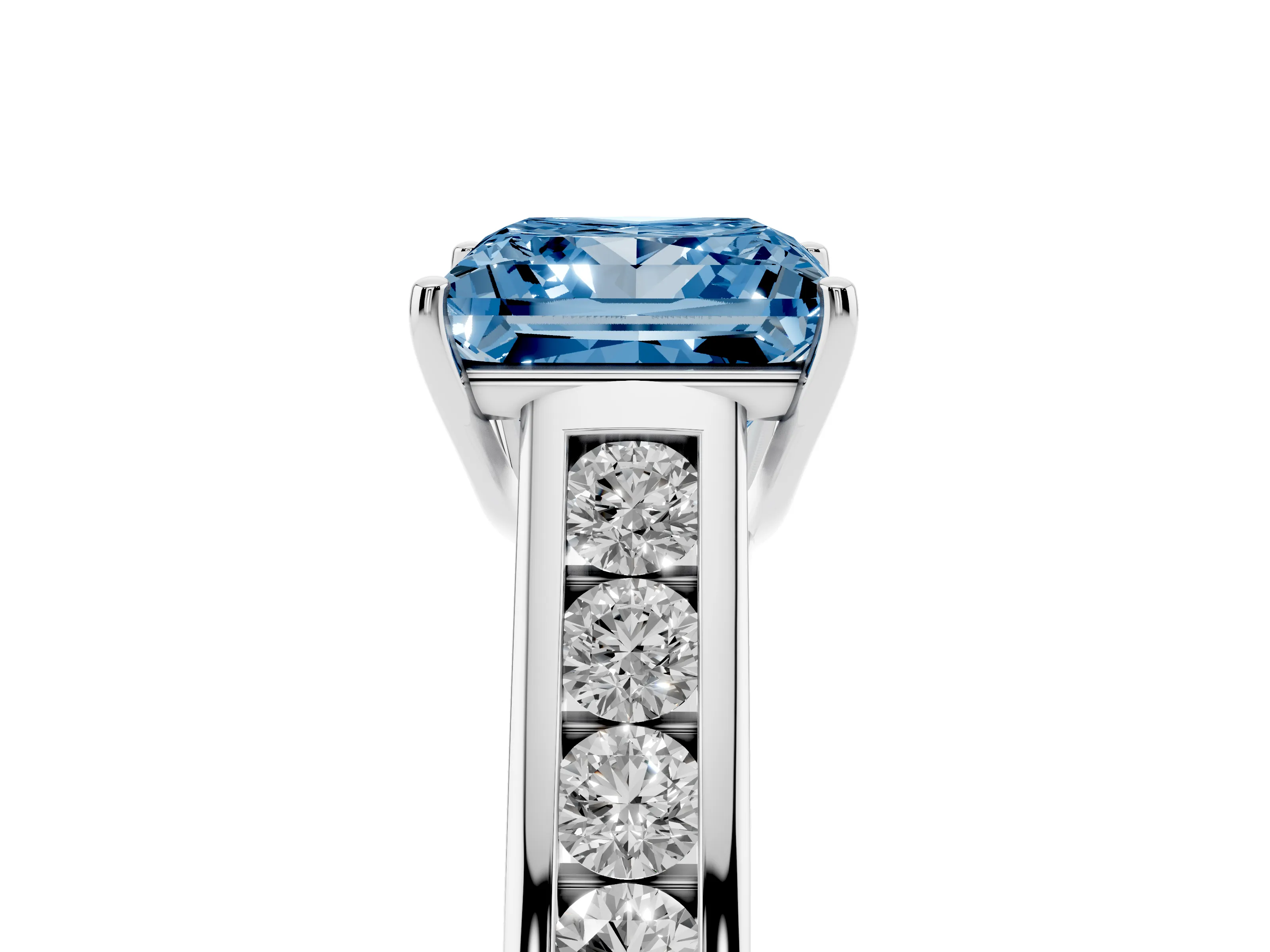 Fancy Blue Princess Cut Diamond Solitaire Channel-Set Engagement Ring Set in Silver with Prong Setting