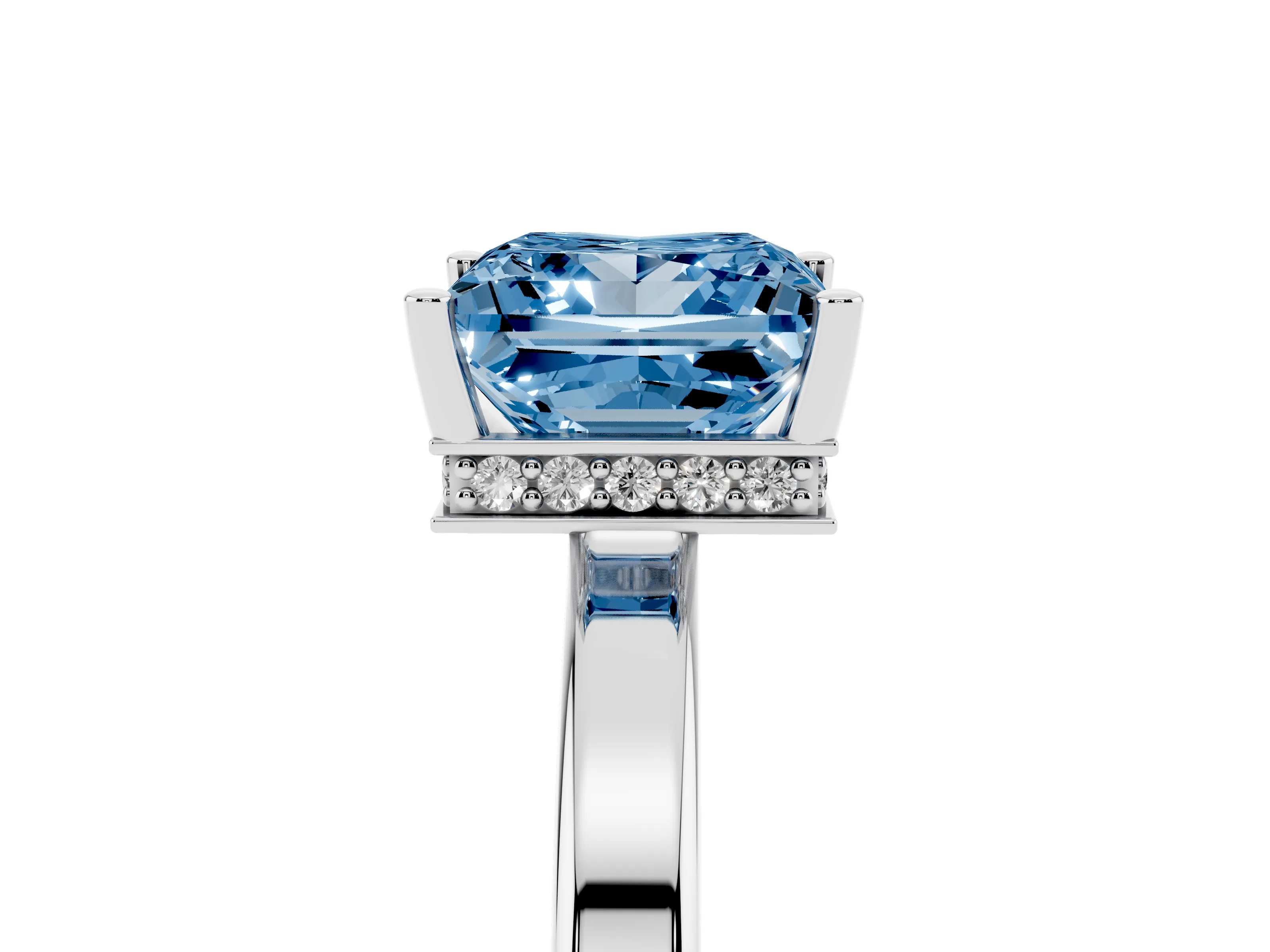 Fancy Blue Princess Cut Diamond Solitaire Engagement Ring Set in Platinum with Prong Setting on a Plain Band