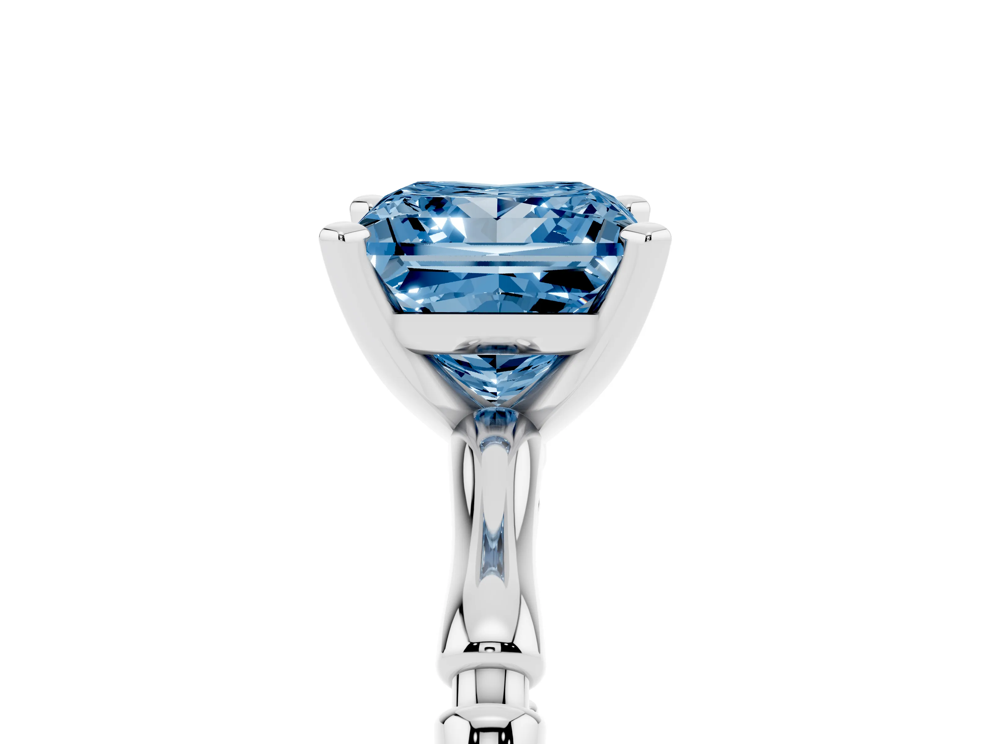 Fancy Blue Princess Cut Diamond Solitaire Ring Set in White gold with Bamboo Band and Prong Setting