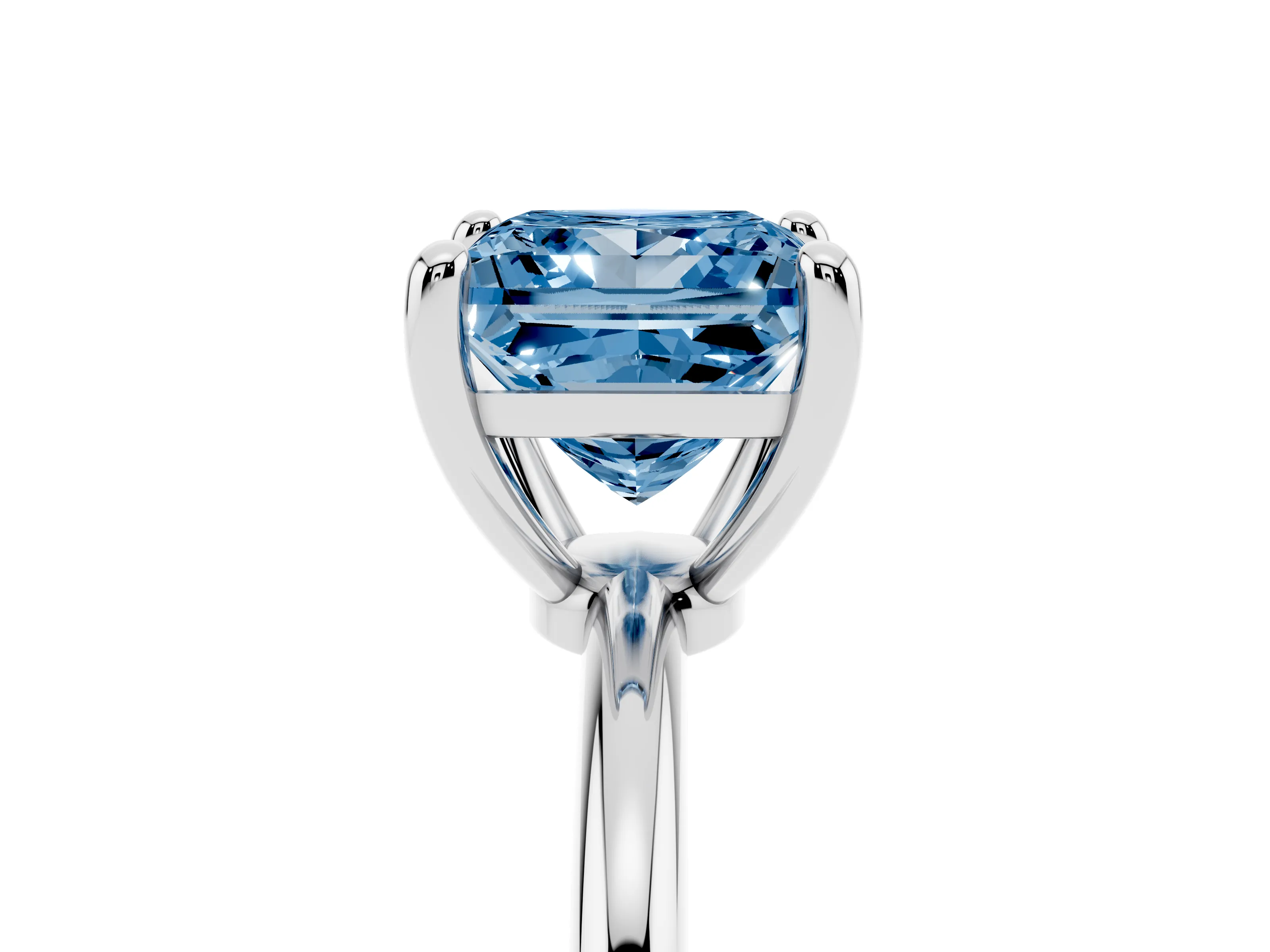 Fancy Blue Princess Cut Diamond Solitaire Ring Set in White gold with Secure Prong Setting on a Classic Band