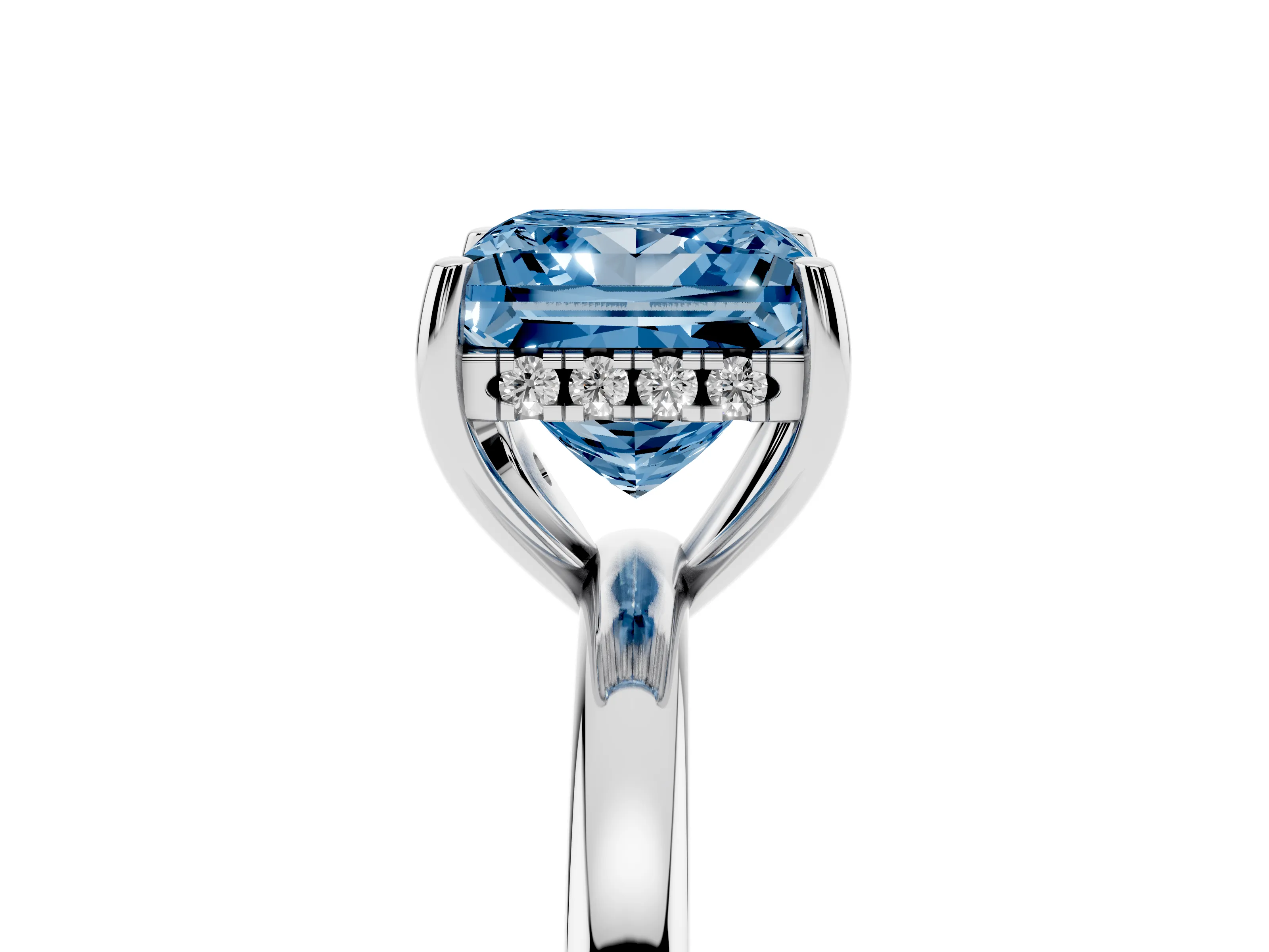 Fancy Blue Princess Cut Diamond Solitaire Ring Set in Silver with Plain Band and Prong Setting