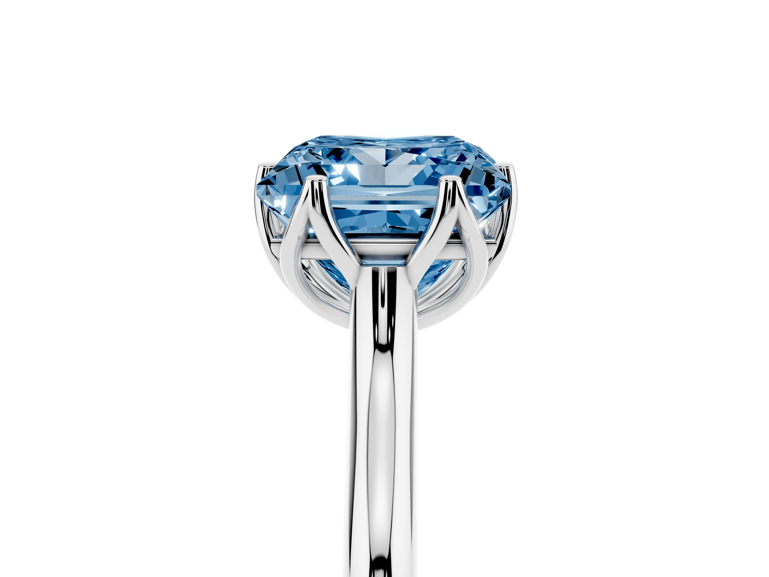 Fancy Blue Princess Cut Diamond Solitaire Cathedral Ring Set in Silver with Prong Setting