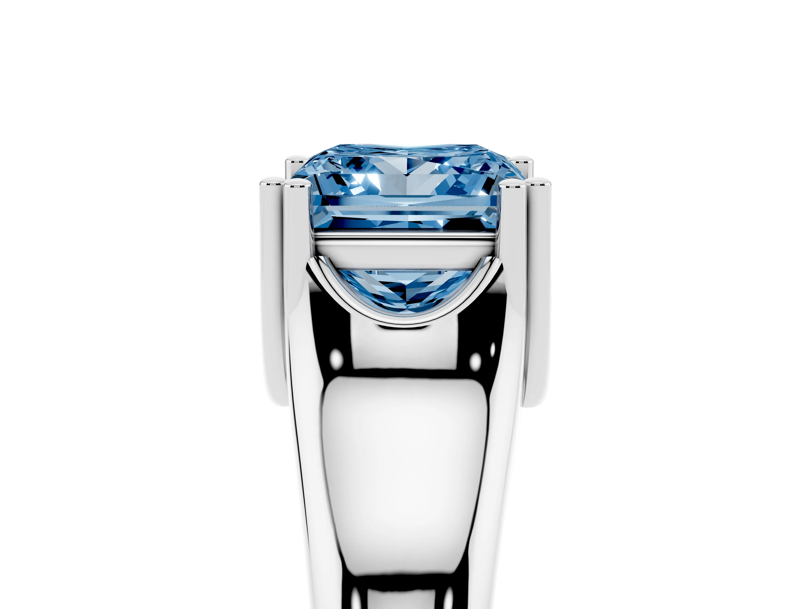 Fancy Blue Princess Cut Diamond Solitaire Ring Set in Platinum with Wide Band and Prong Setting
