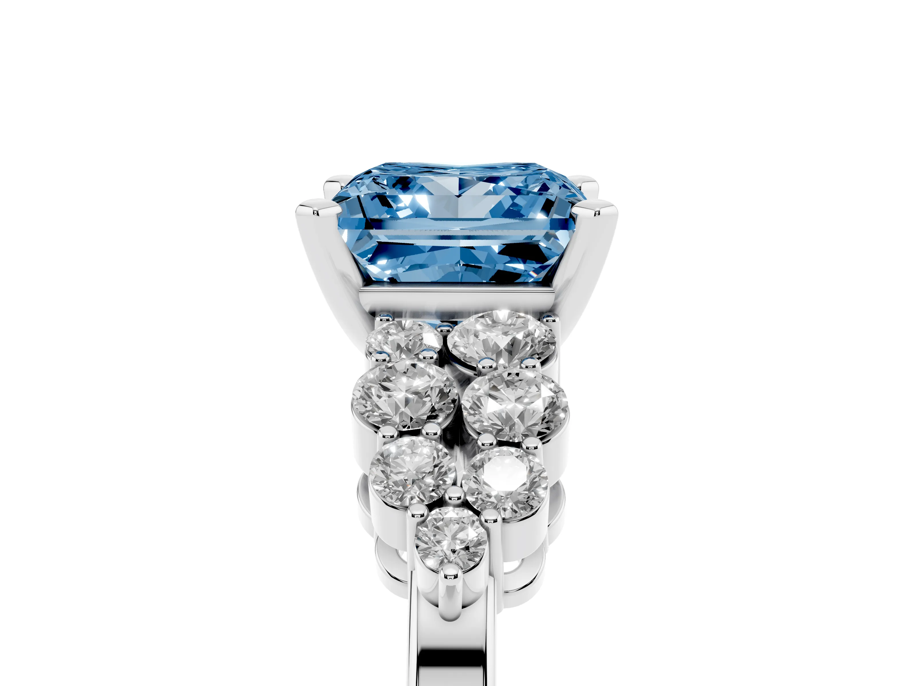 Fancy Blue Princess Cut Diamond Cluster Engagement Ring Set in Silver with Pavé Band and Prong Setting