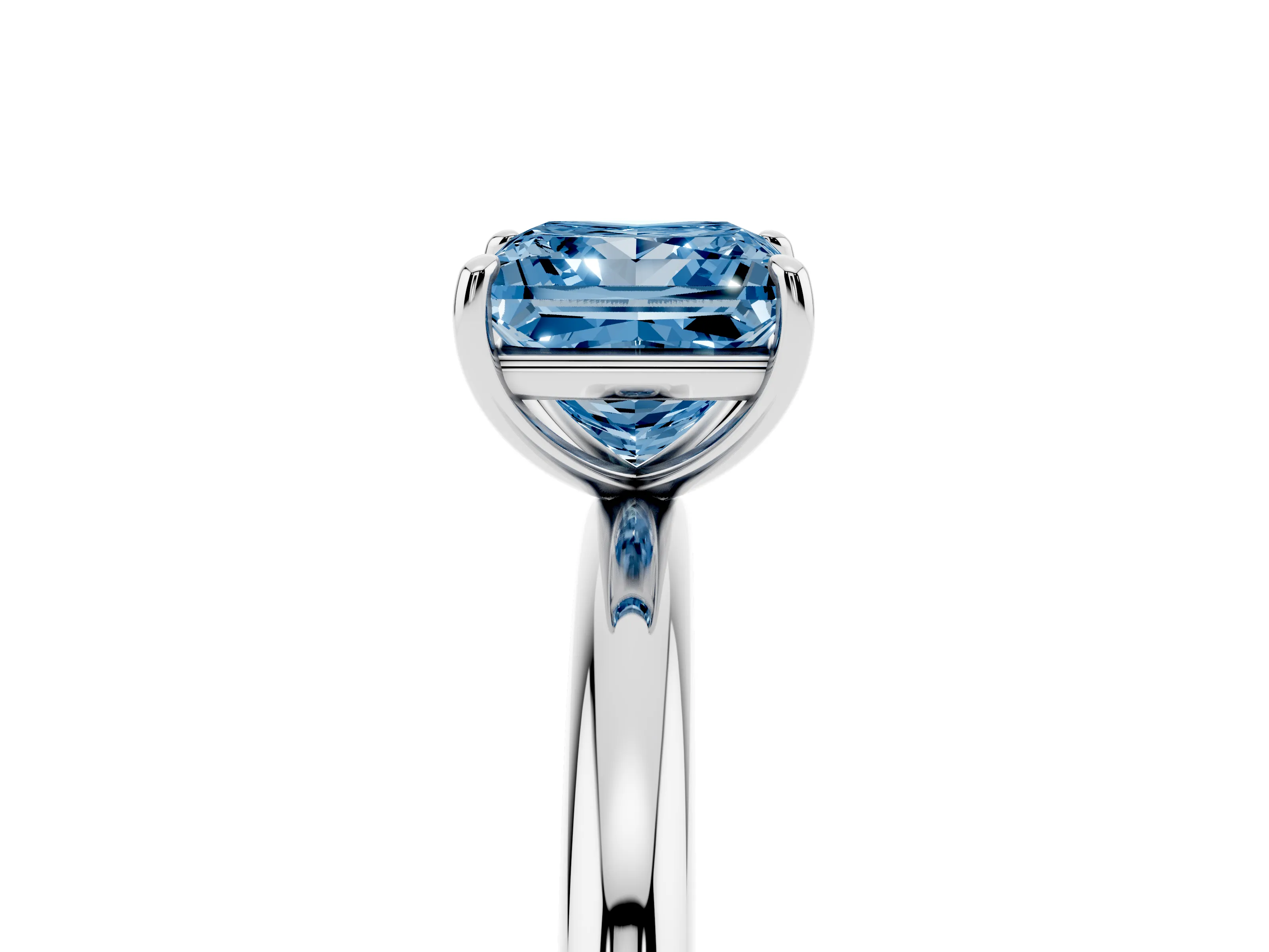 Fancy Blue Princess Cut Diamond Solitaire Ring Set in Silver with Prong Setting on a Polished Plain Band