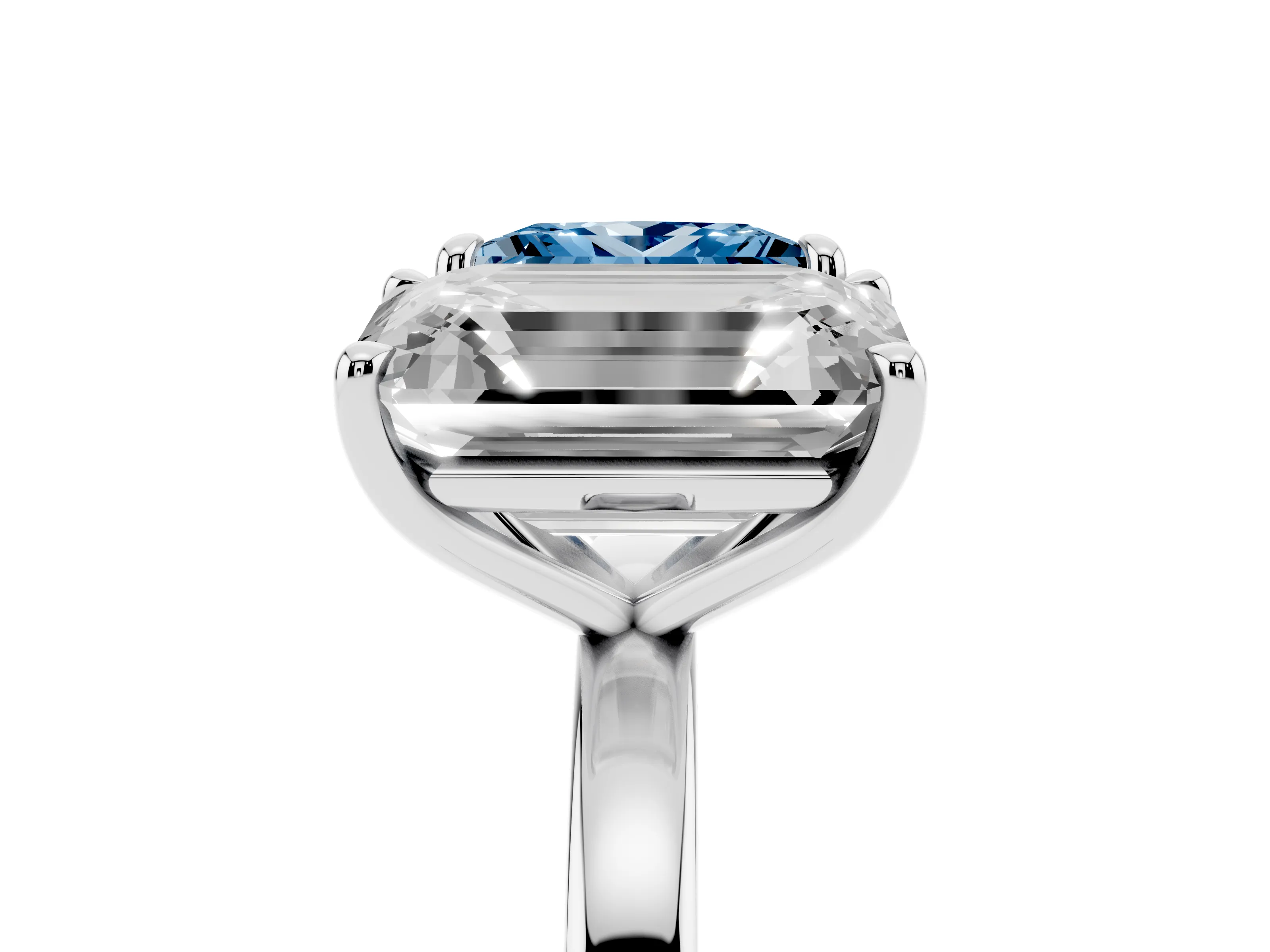 Fancy Blue Princess Cut and Emerald Cut Toi Moi Ring Set in Silver with Prong Setting