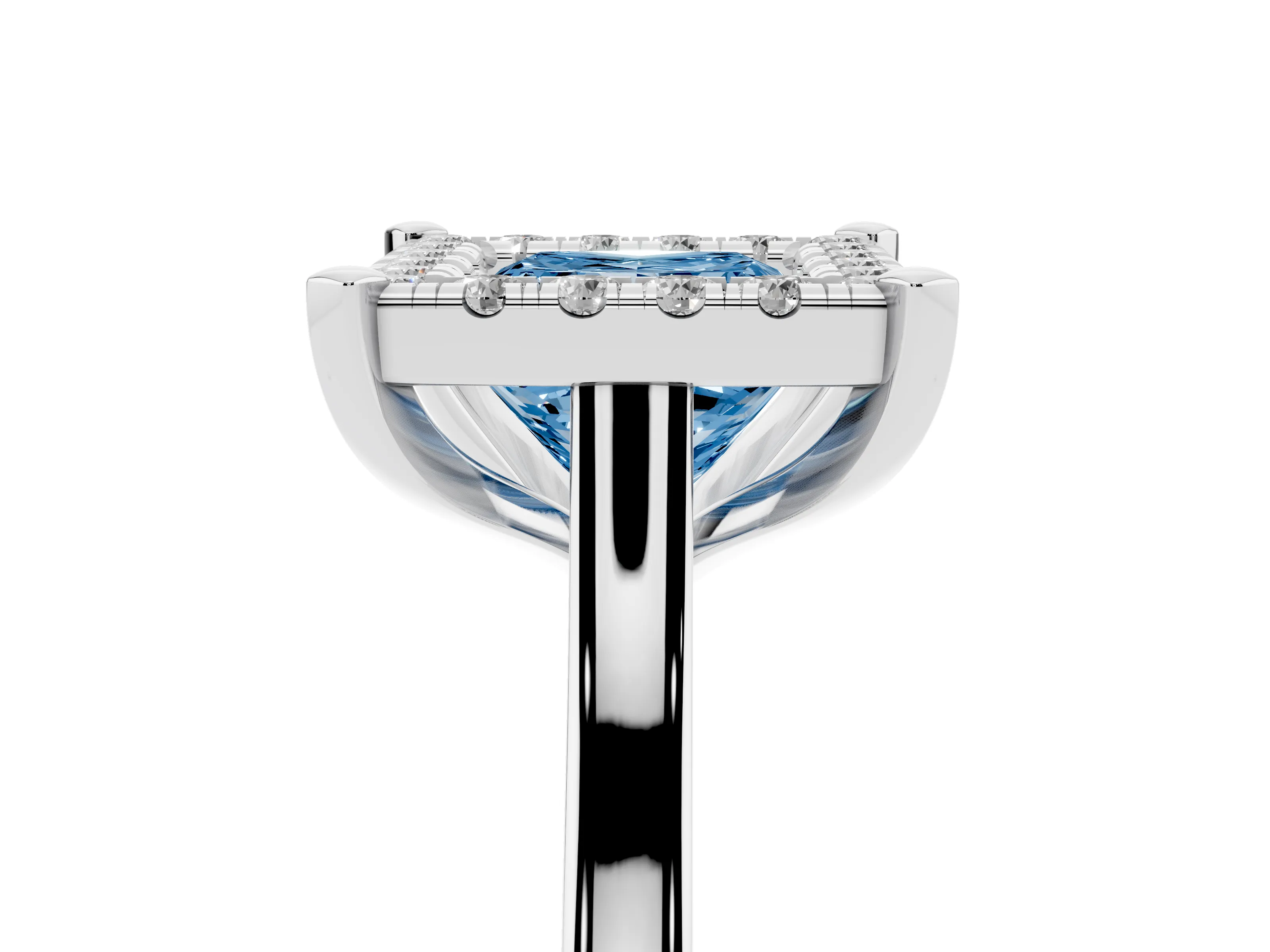 Fancy Blue Princess Cut Diamond Cluster Halo Solitaire Ring Set in Silver with Prong Setting