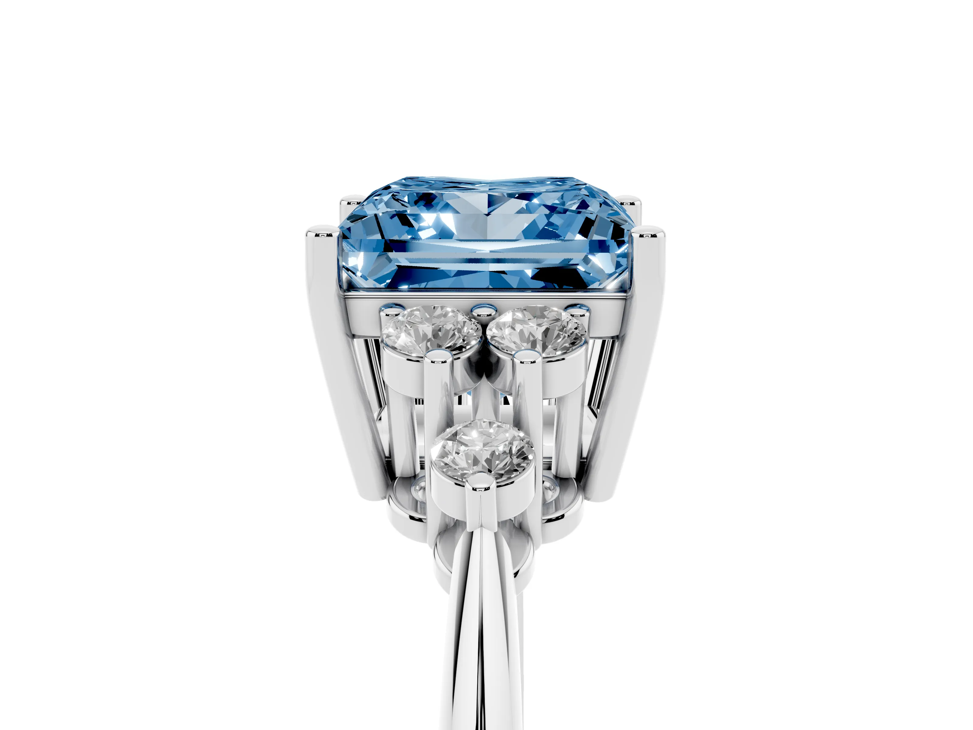 Fancy Blue Princess Cut Diamond Cluster Ring Set in Silver with Plain Band and Prong Setting