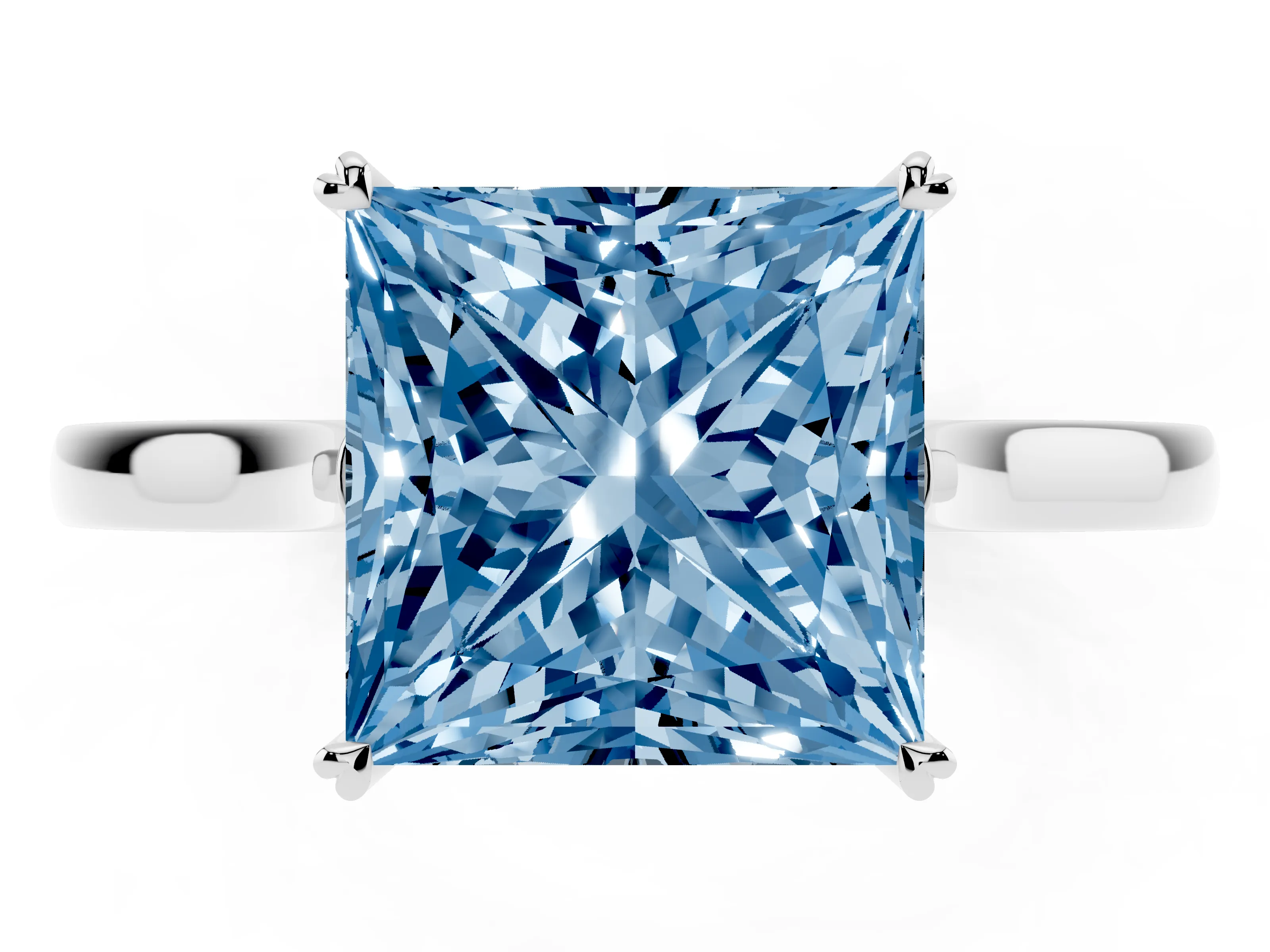 Fancy Blue Princess Cut Diamond Solitaire Heart Prong Engagement Ring Set in Silver with Tapered Band