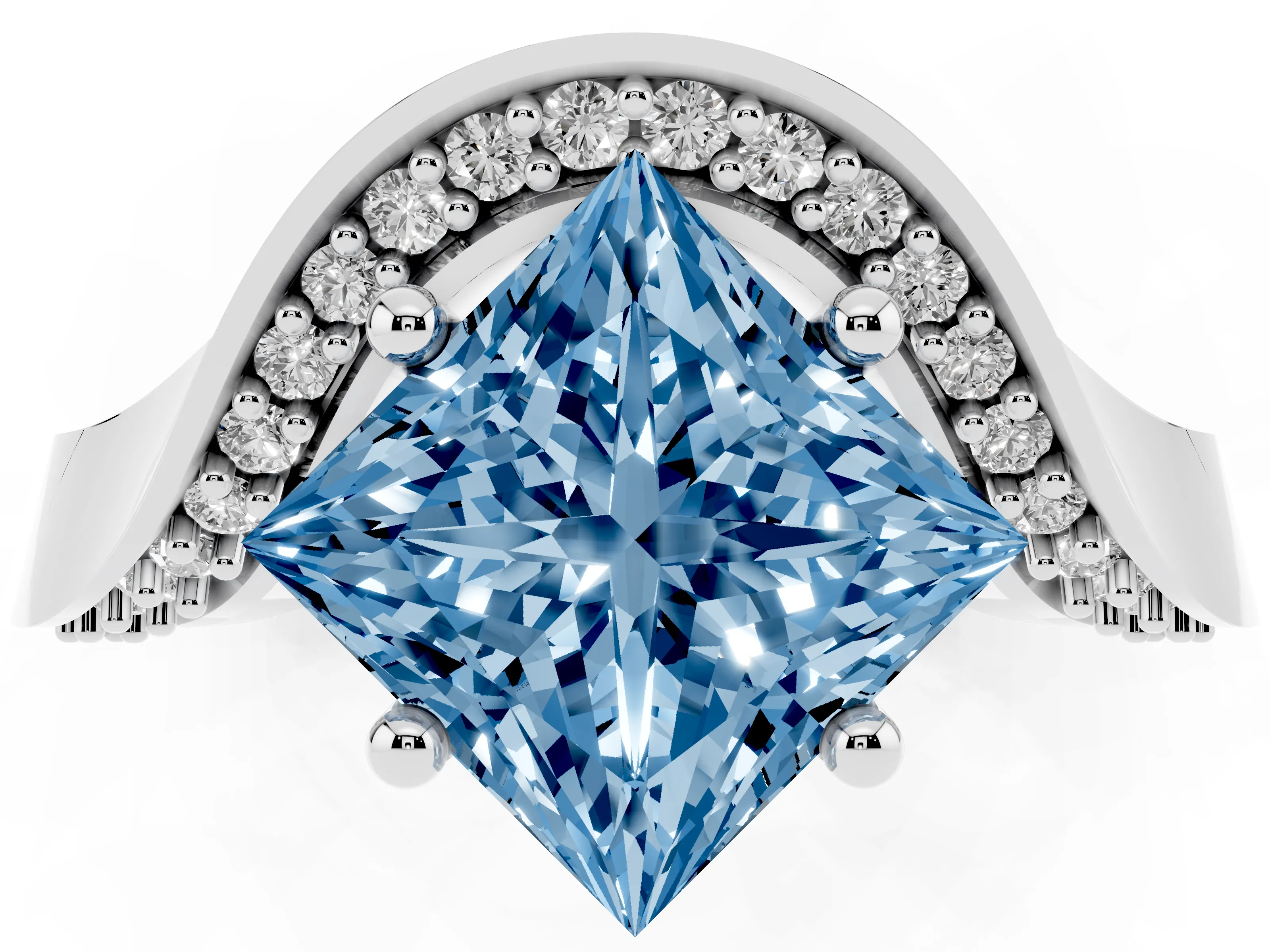 Fancy Blue Princess Cut Diamond Solitaire Engagement Ring Set in Platinum with Pavé Shoulders
