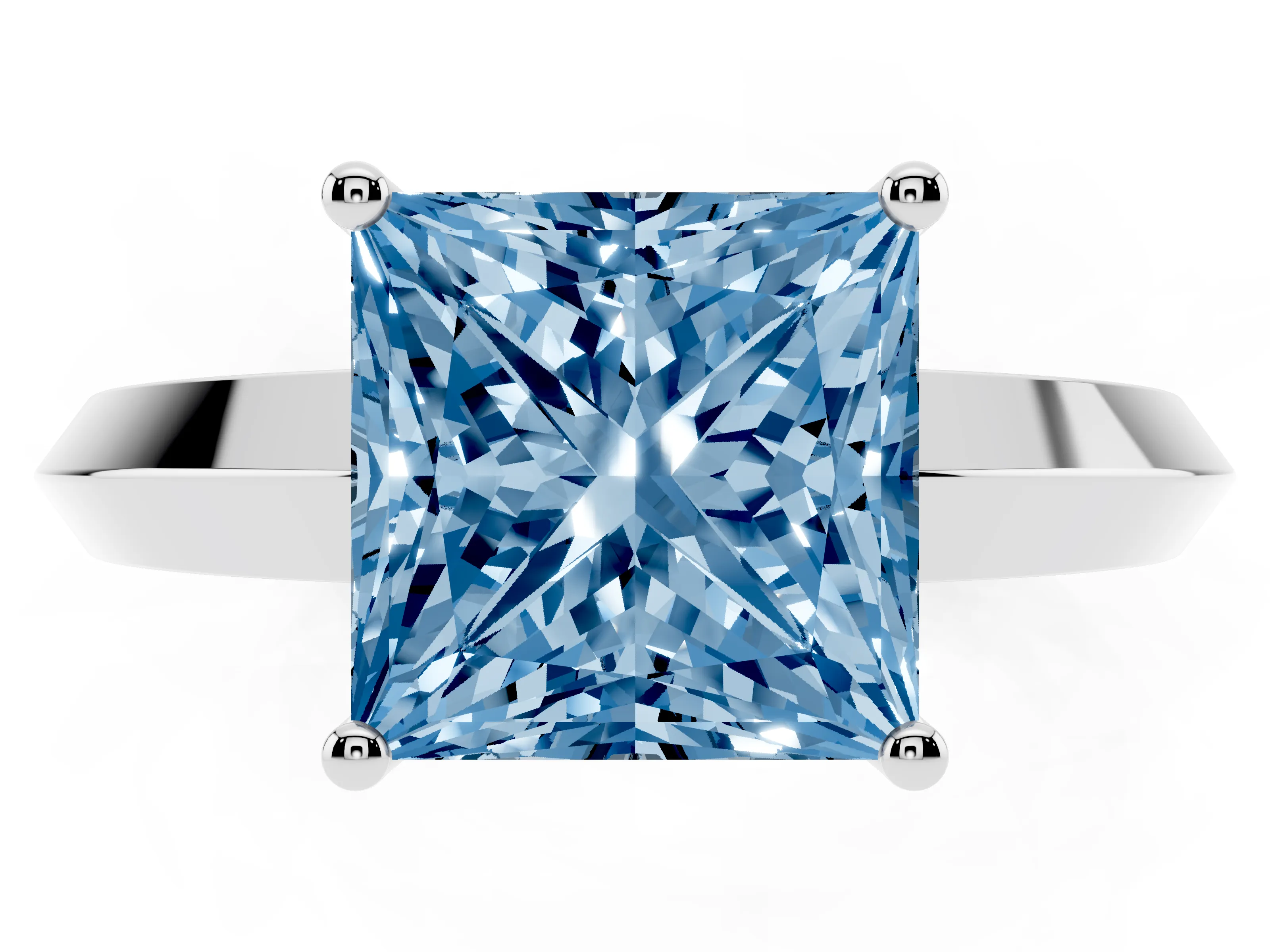 Fancy Blue Princess Cut Diamond Solitaire Engagement Ring Set in Silver with Flat Band and Prong Setting