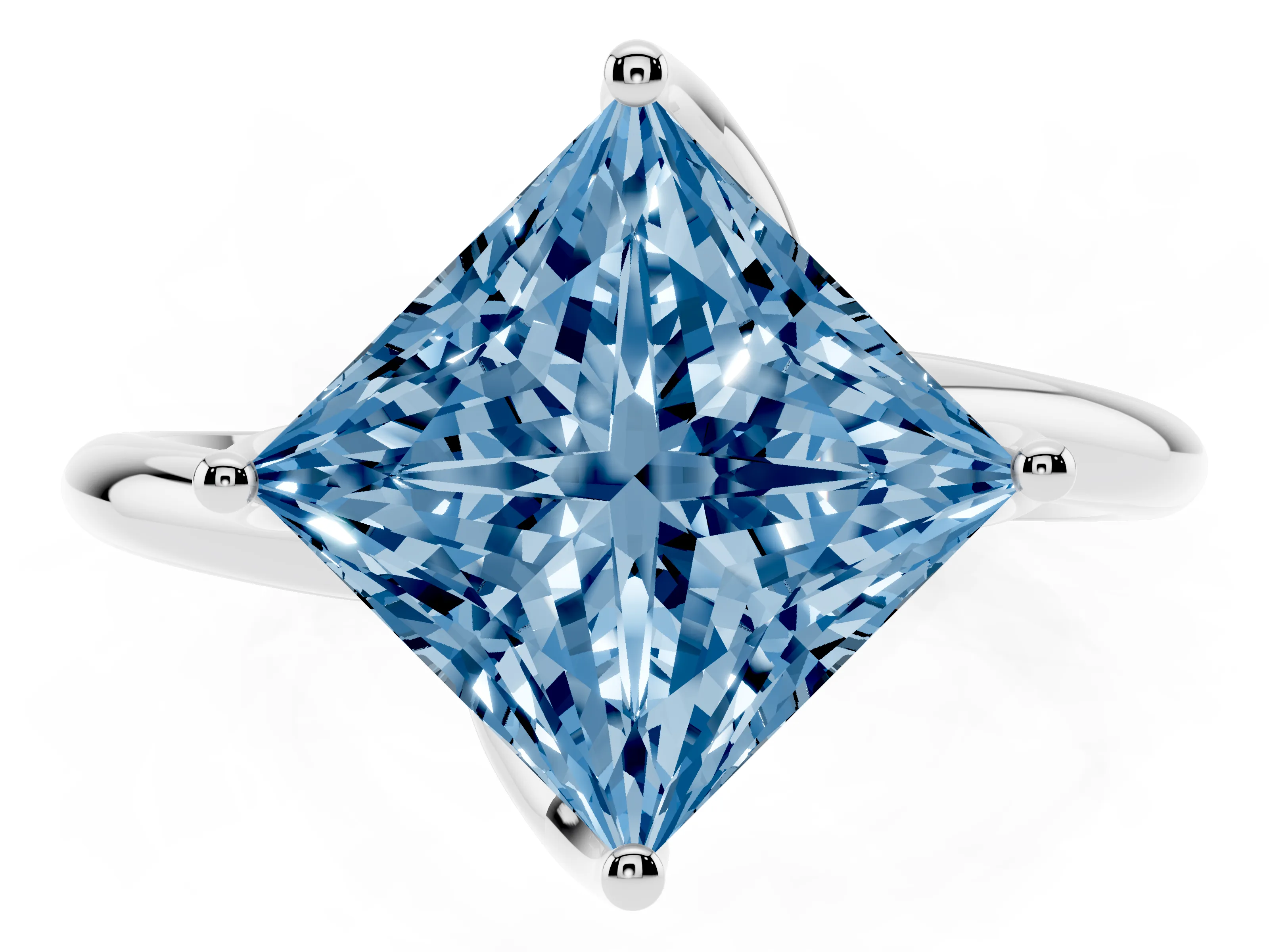 Fancy Blue Princess Cut Diamond Solitaire Engagement Ring Set in Silver with Classic Plain Band