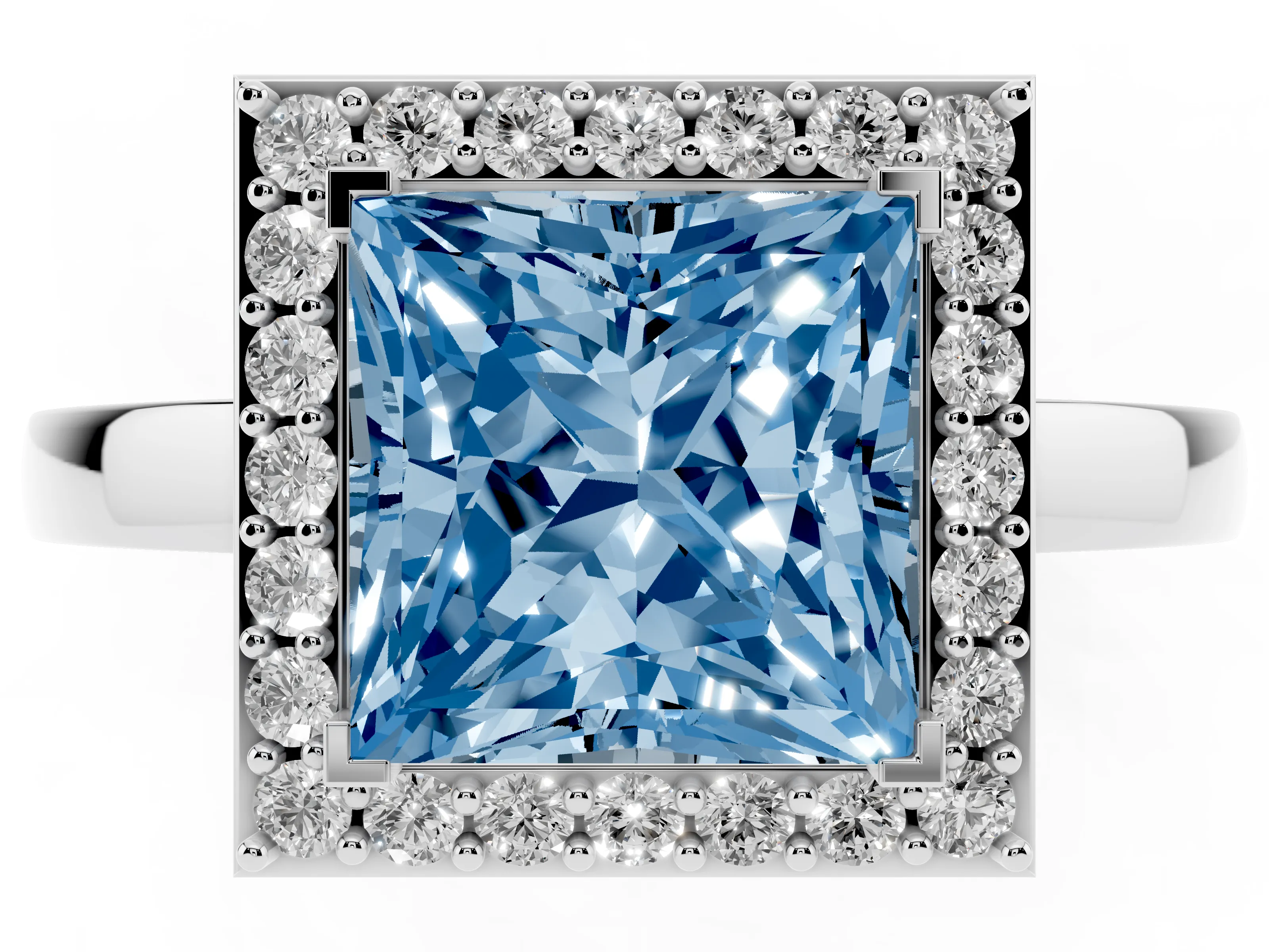 Fancy Blue Princess Cut Diamond Halo Ring Set in Platinum with Solitaire Band and Prong Setting