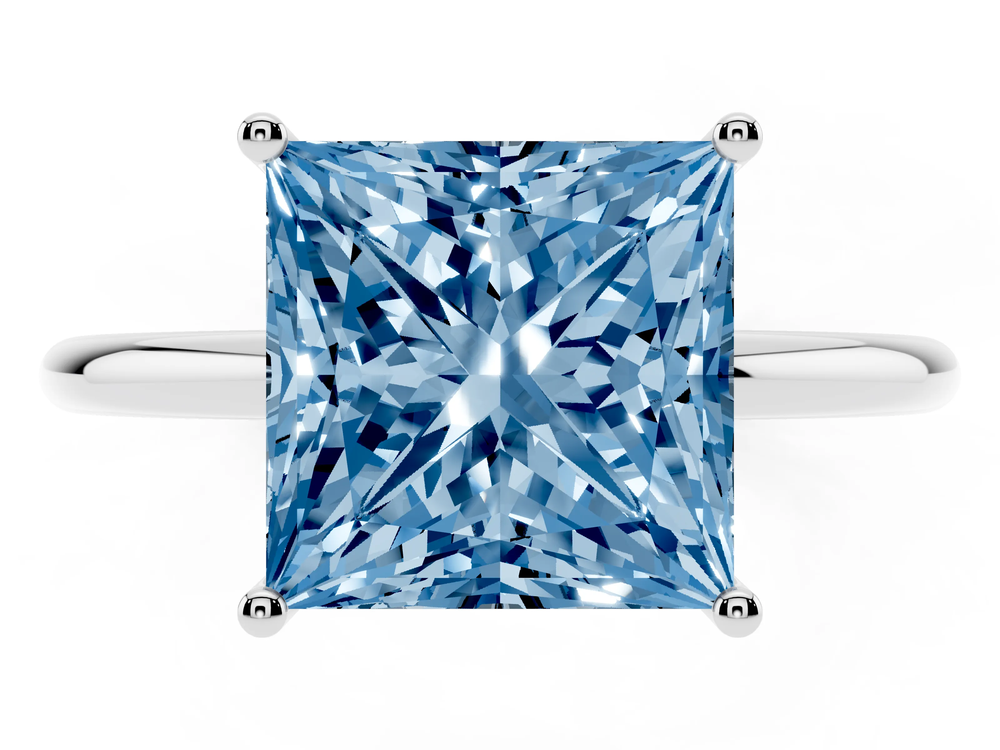 Fancy Blue Princess Cut Diamond Solitaire Engagement Ring Set in Silver with Thin Band and Prong Setting