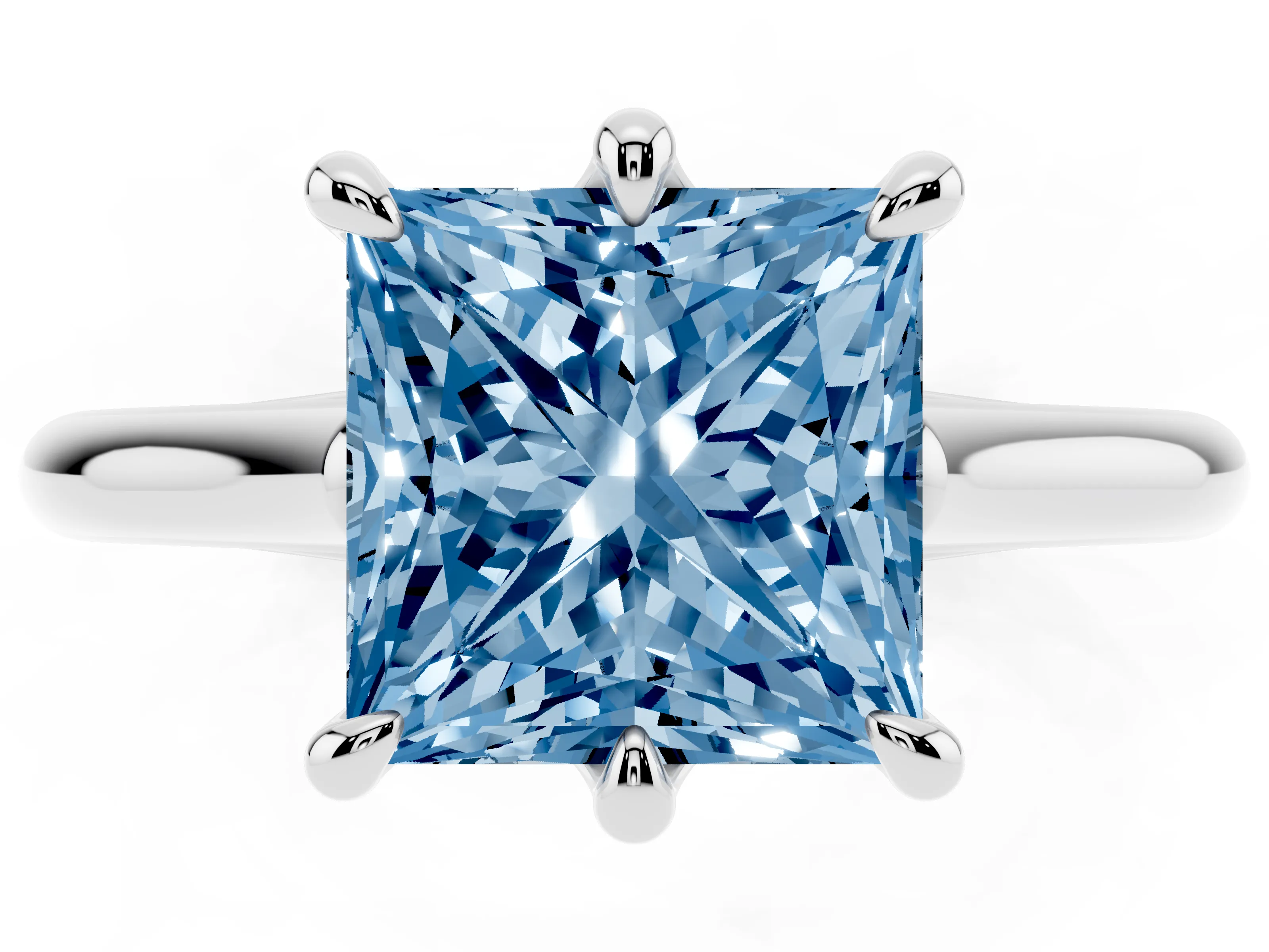 Fancy Blue Princess Cut Diamond Solitaire Engagement Ring Set in White gold with Prong Setting and Plain Classic Band