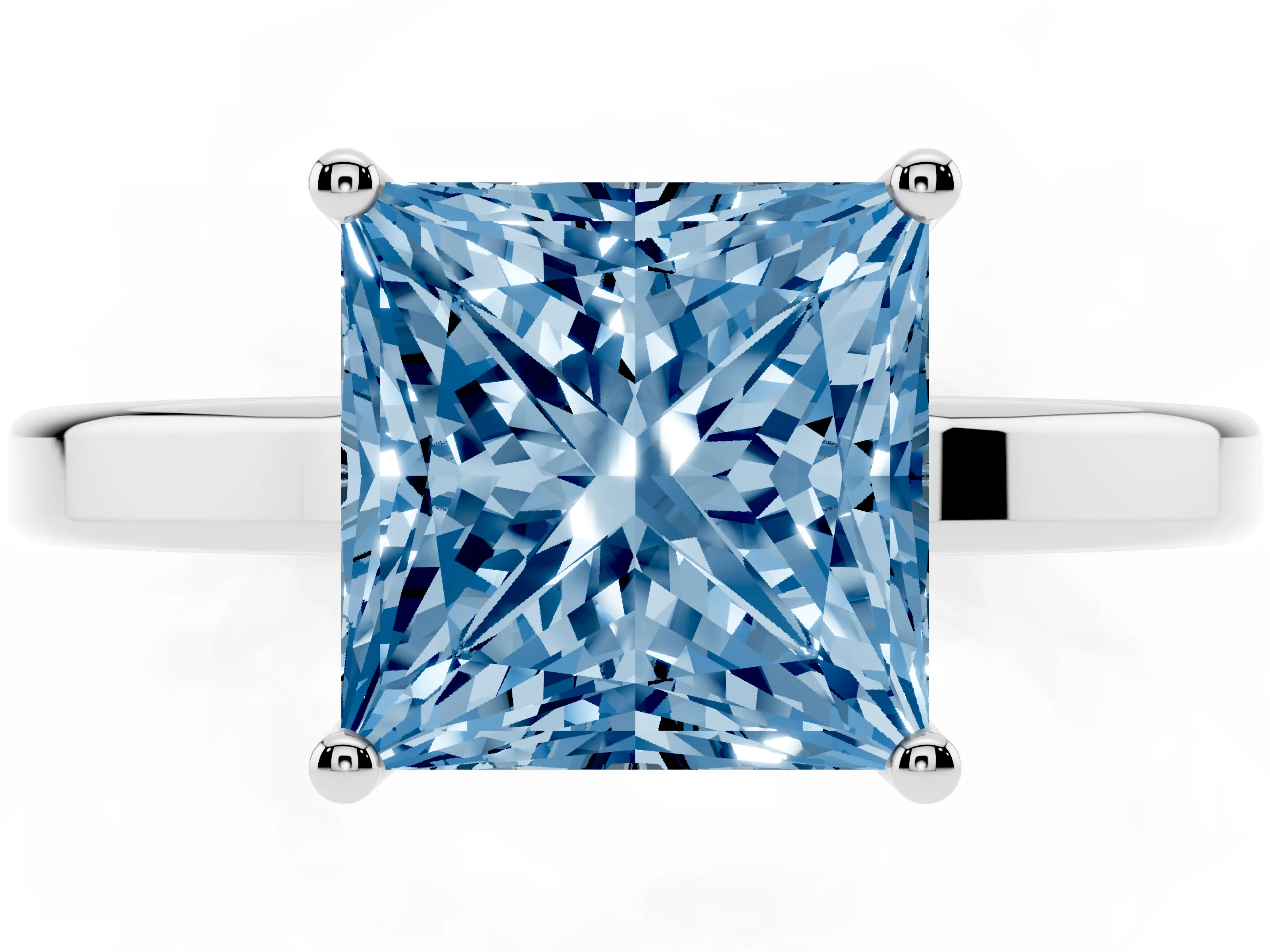 Fancy Blue Princess Cut Diamond Solitaire Engagement Ring Set in Platinum with Prong Setting on a Plain Band