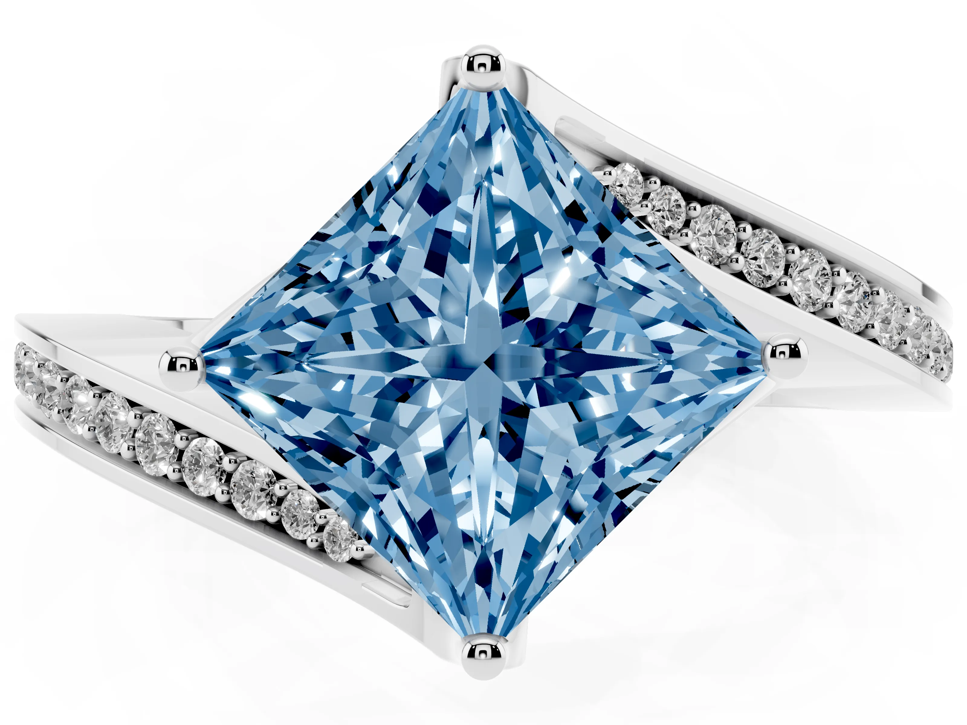 Fancy Blue Princess Cut Diamond Solitaire Ring Set in Platinum with Intertwined Pavé Twist Band