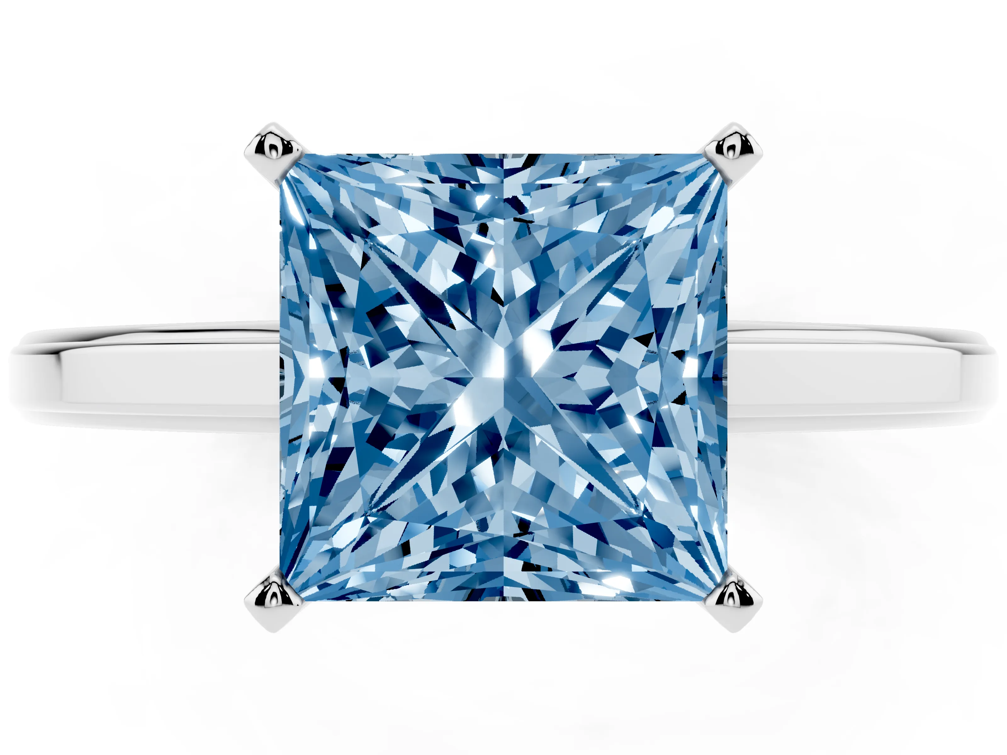 Fancy Blue Princess Cut Diamond Solitaire Ring Set in Silver with Prong Setting and Classic Band