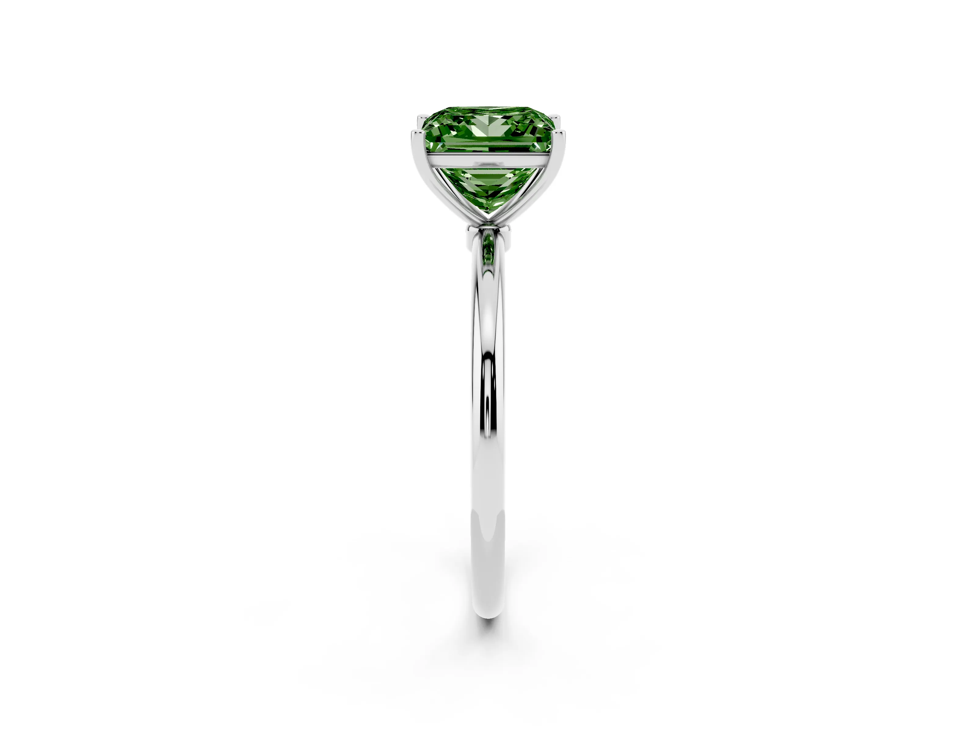 Fancy Green Princess Cut Diamond Solitaire Engagement Ring Set in Silver with Thin Band and Prong Setting