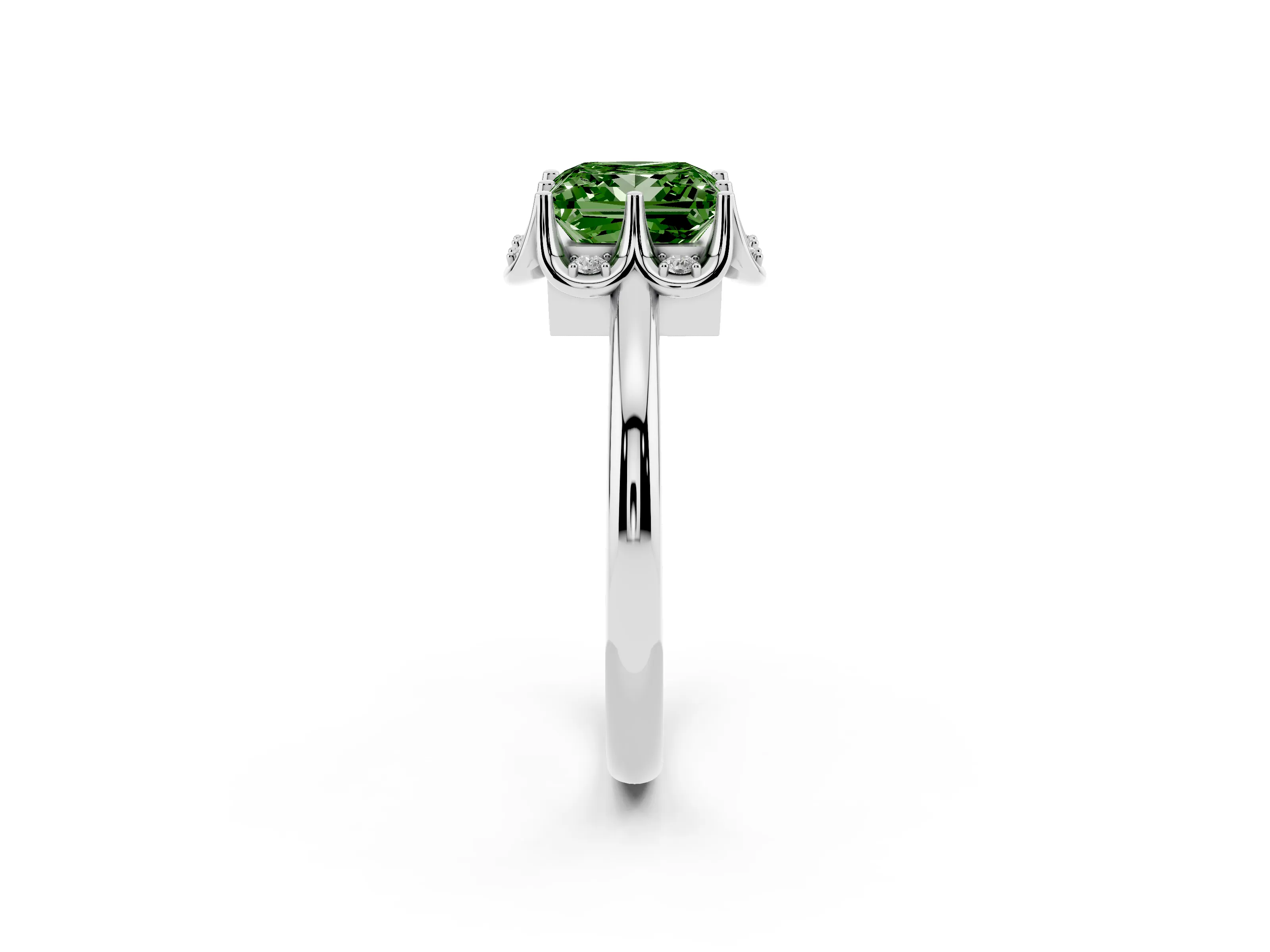 Fancy Green Princess Cut Diamond Round Cluster Halo Ring Set in White gold with Solitaire Band and Prong Setting