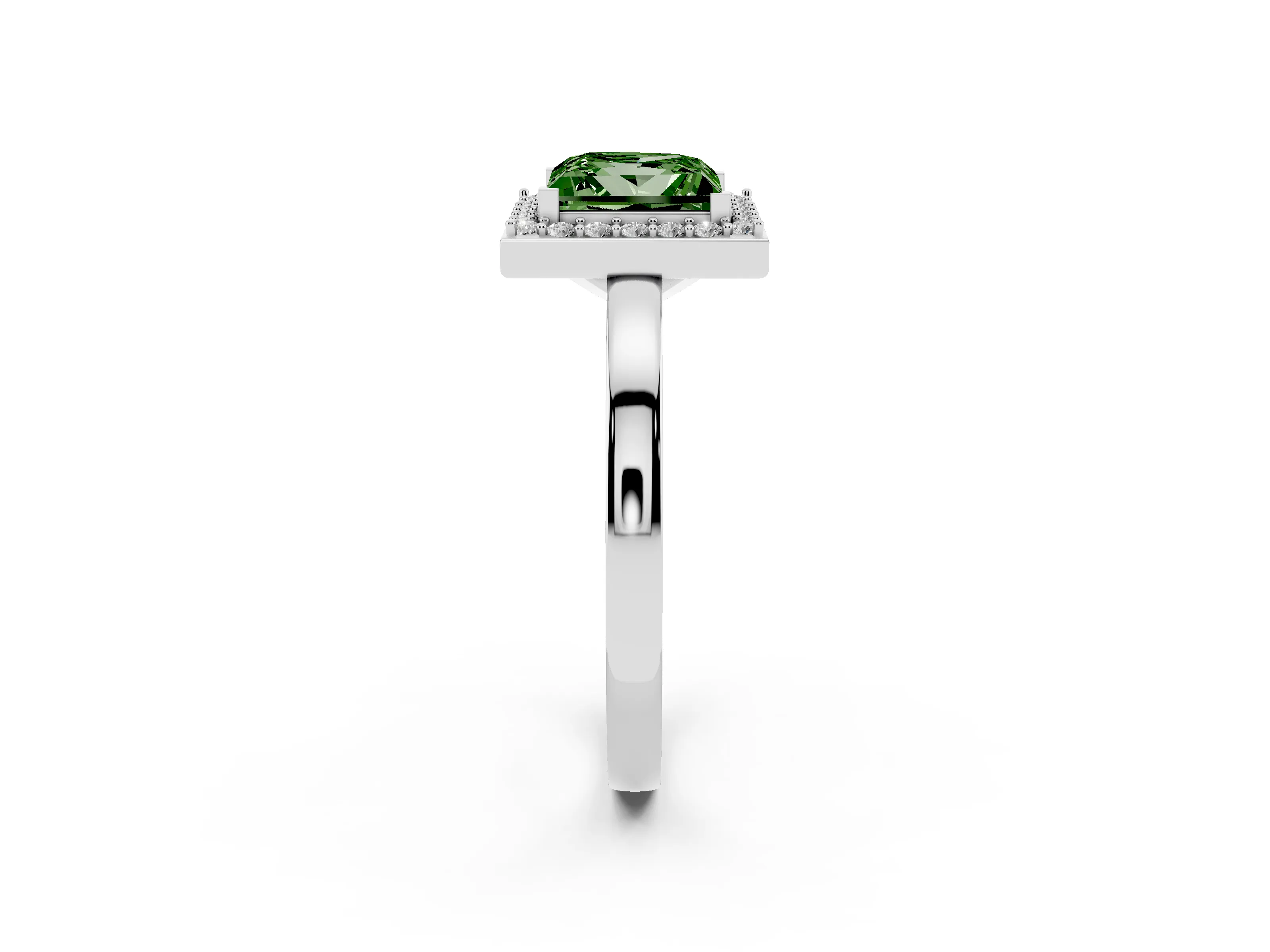 Fancy Green Princess Cut Diamond Halo Ring Set in Silver with Solitaire Band and Prong Setting