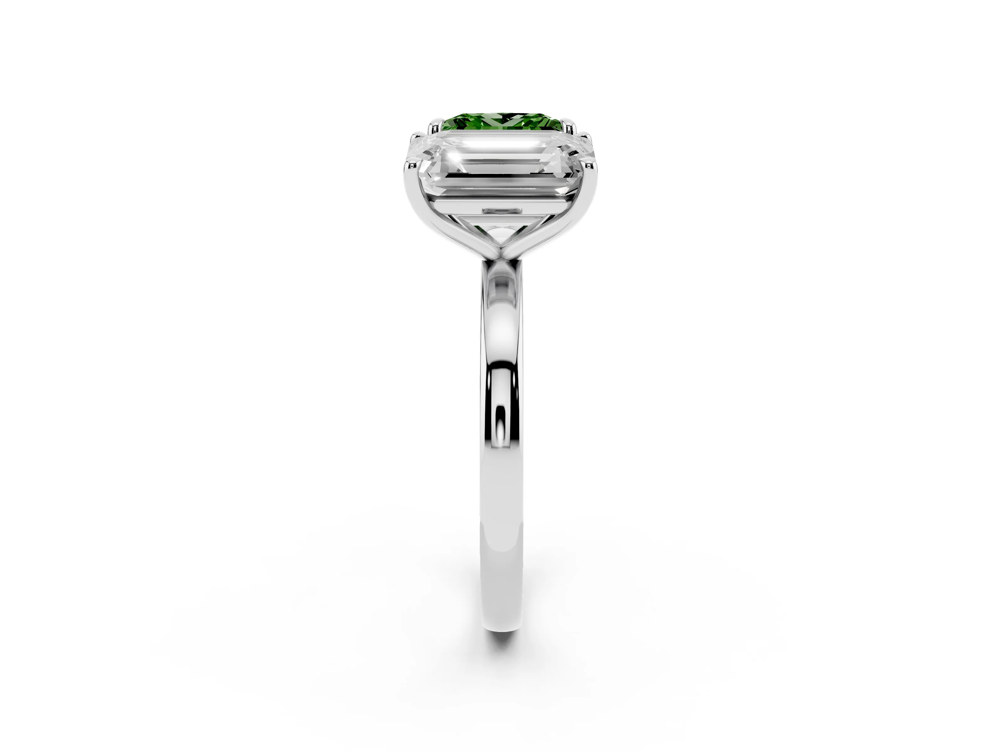 Fancy Green Princess Cut and Emerald Cut Toi Moi Ring Set in Silver with Prong Setting