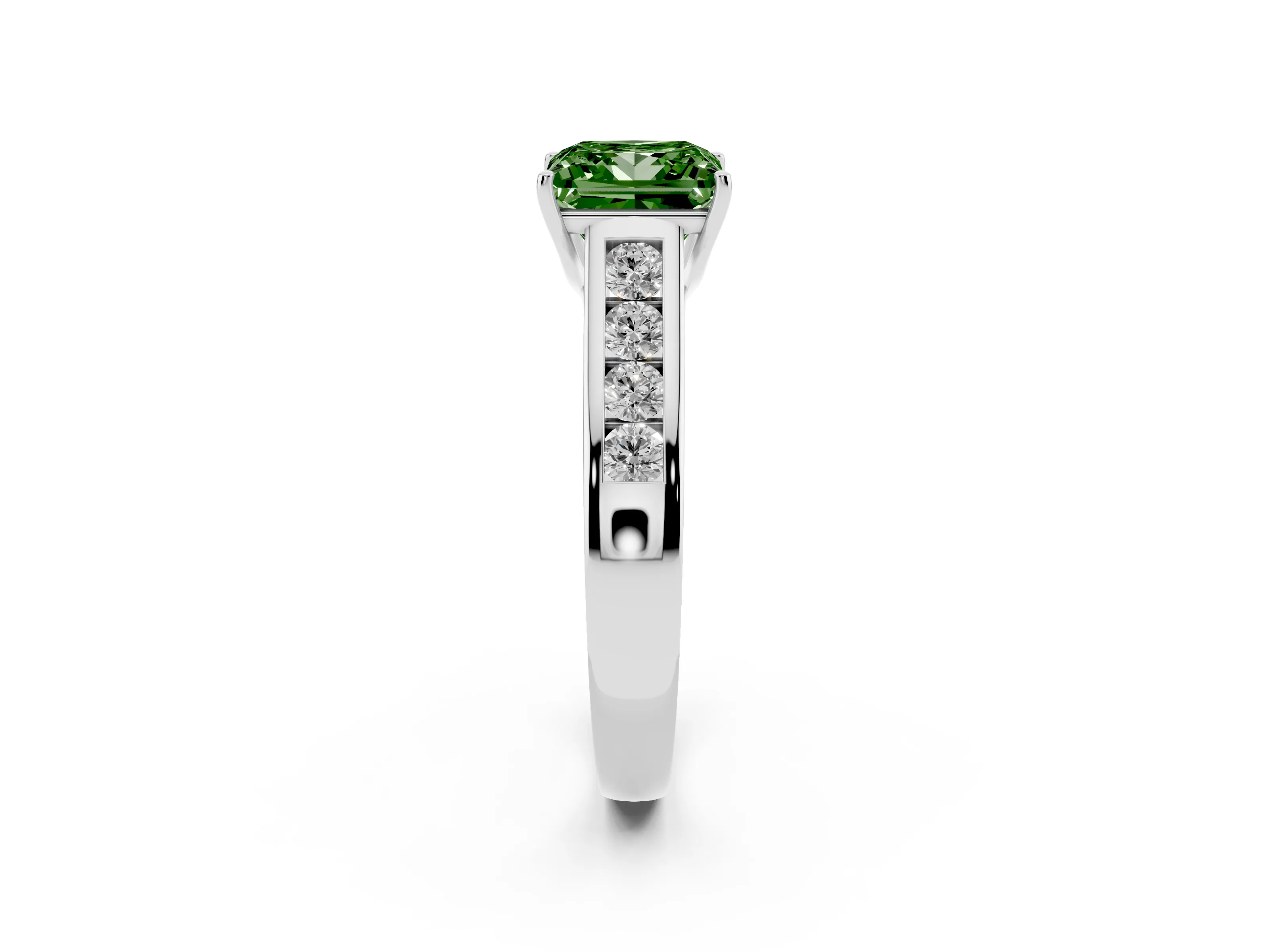 Fancy Green Princess Cut Diamond Solitaire Channel-Set Engagement Ring Set in Silver with Prong Setting