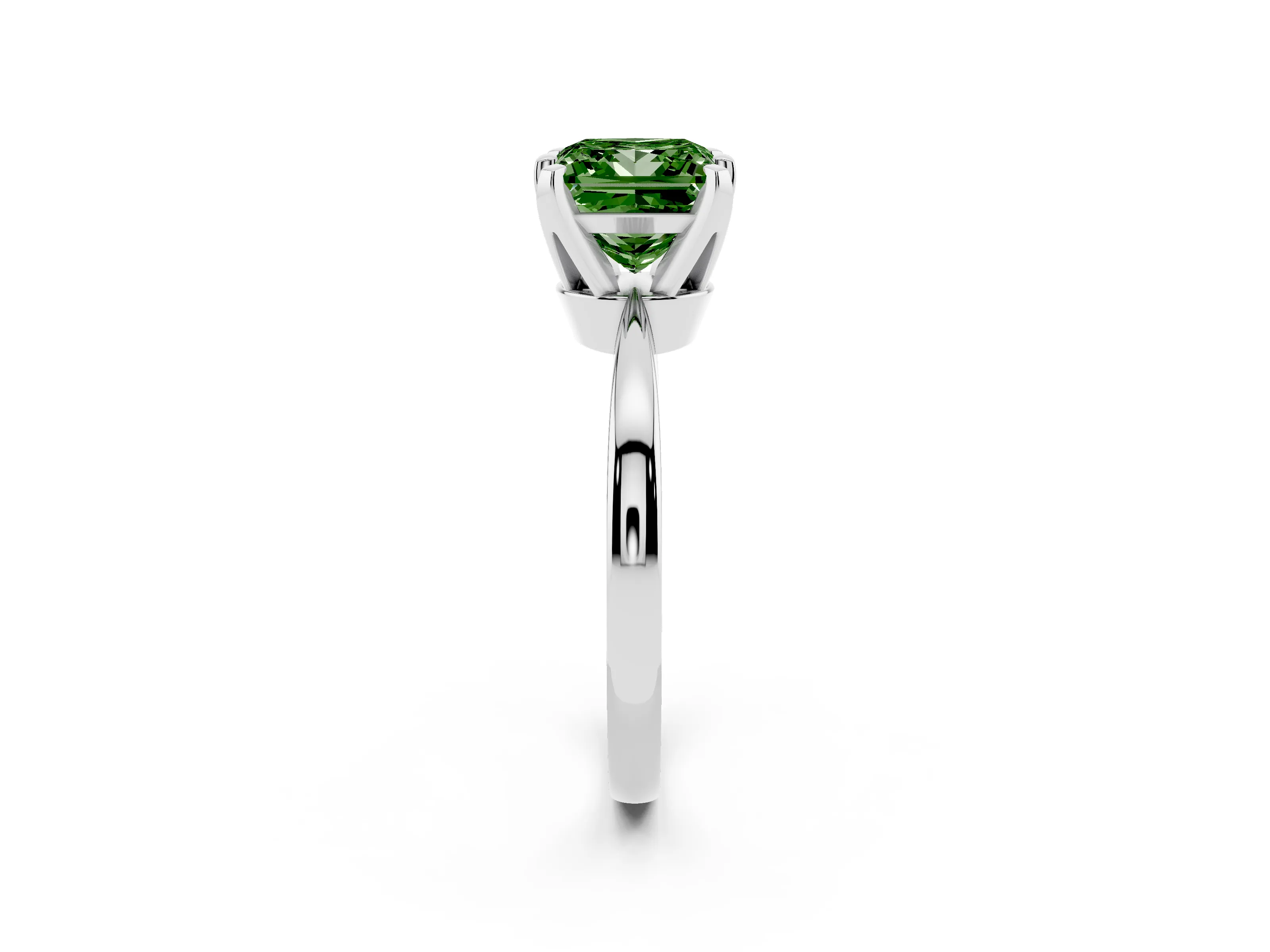 Fancy Green Princess Cut Diamond Solitaire Engagement Ring Set in Platinum with Slim Tapered Solitaire Band