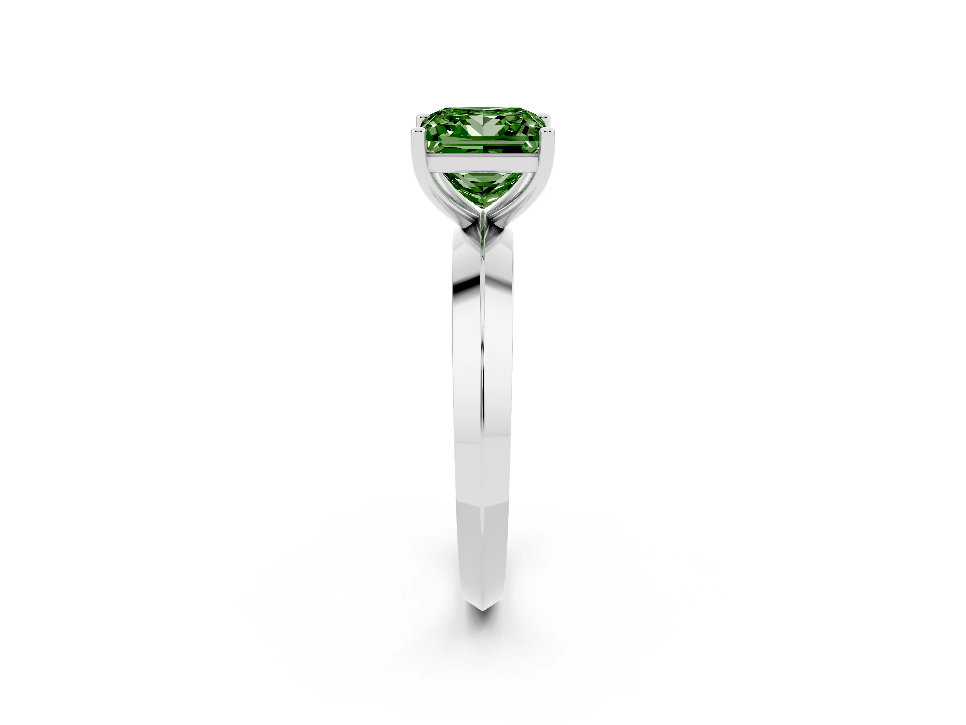Fancy Green Princess Cut Diamond Solitaire Engagement Ring Set in Silver with Flat Band and Prong Setting