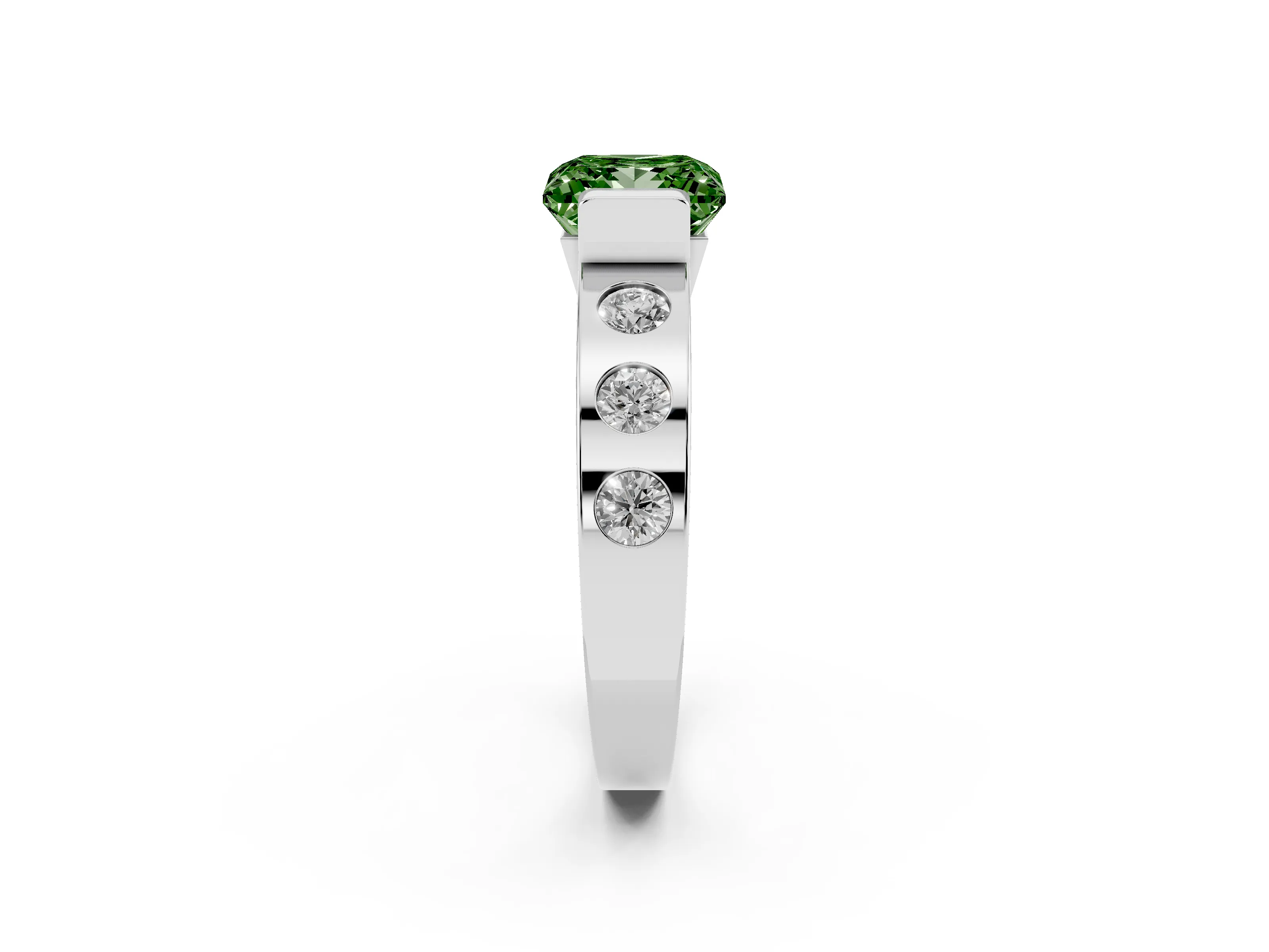 Fancy Green Princess Cut Diamond Channel-Set Band Ring Set in Silver with Bezel Prong Setting