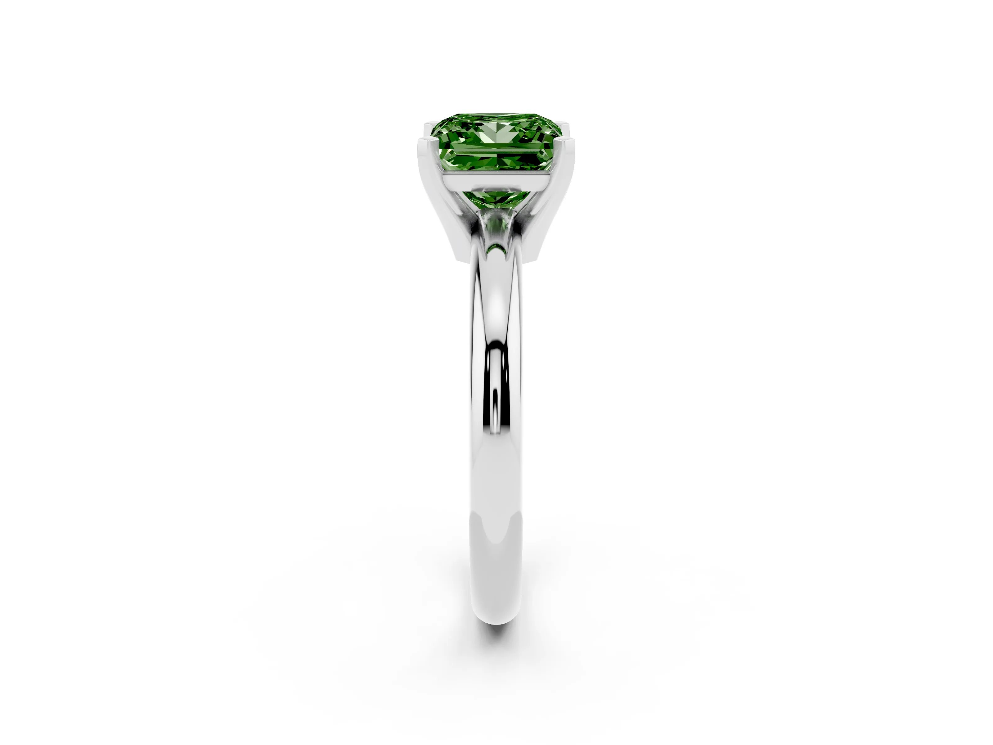 Fancy Green Princess Cut Diamond Solitaire Engagement Ring Set in Silver with Round Band and Prong Setting