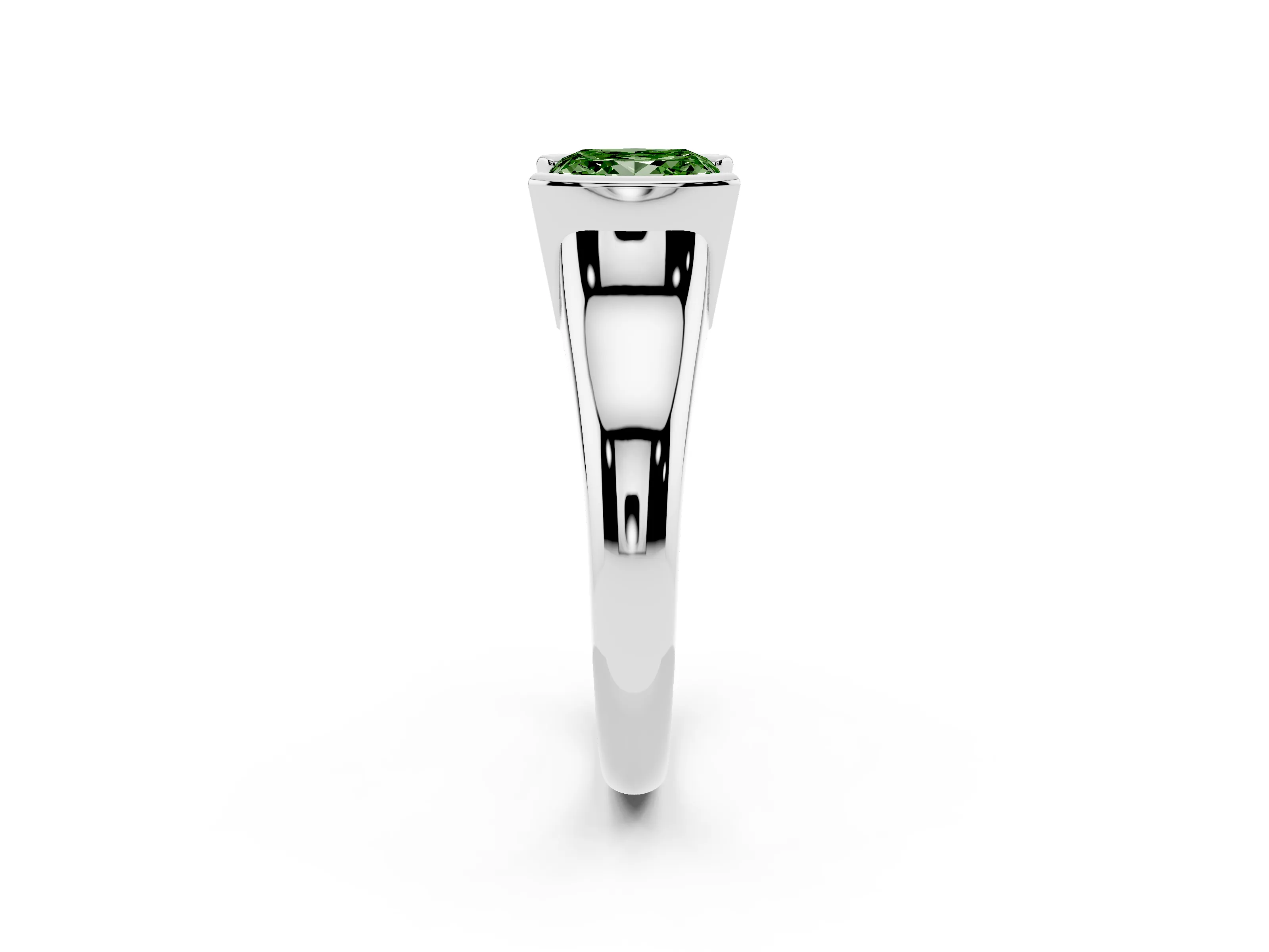 Fancy Green Princess Cut Diamond Solitaire Tension Set Ring Set in White gold with Split Shank Band