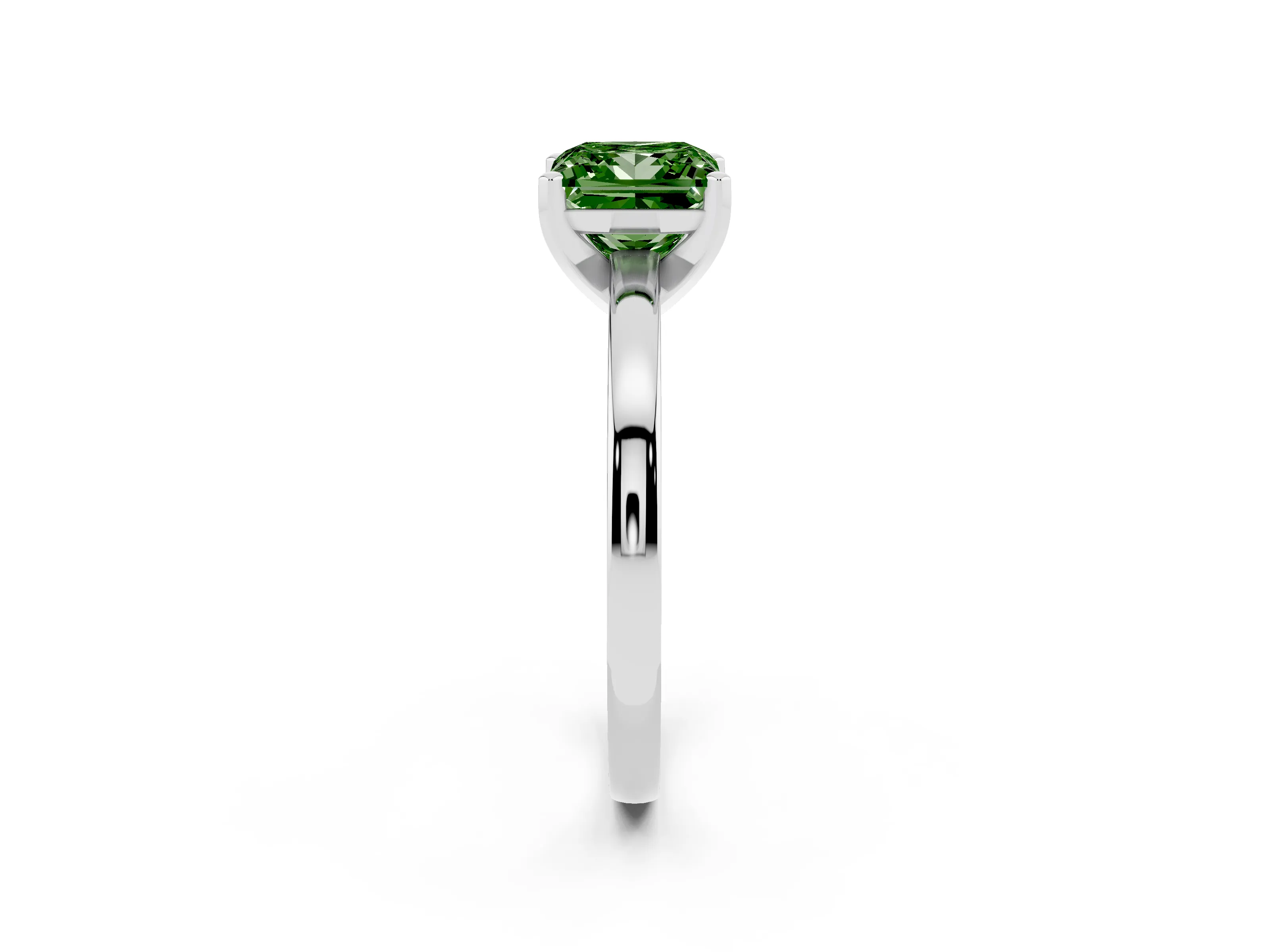 Fancy Green Princess Cut Diamond Solitaire Engagement Ring Set in White gold with Prong Setting on a Classic Band