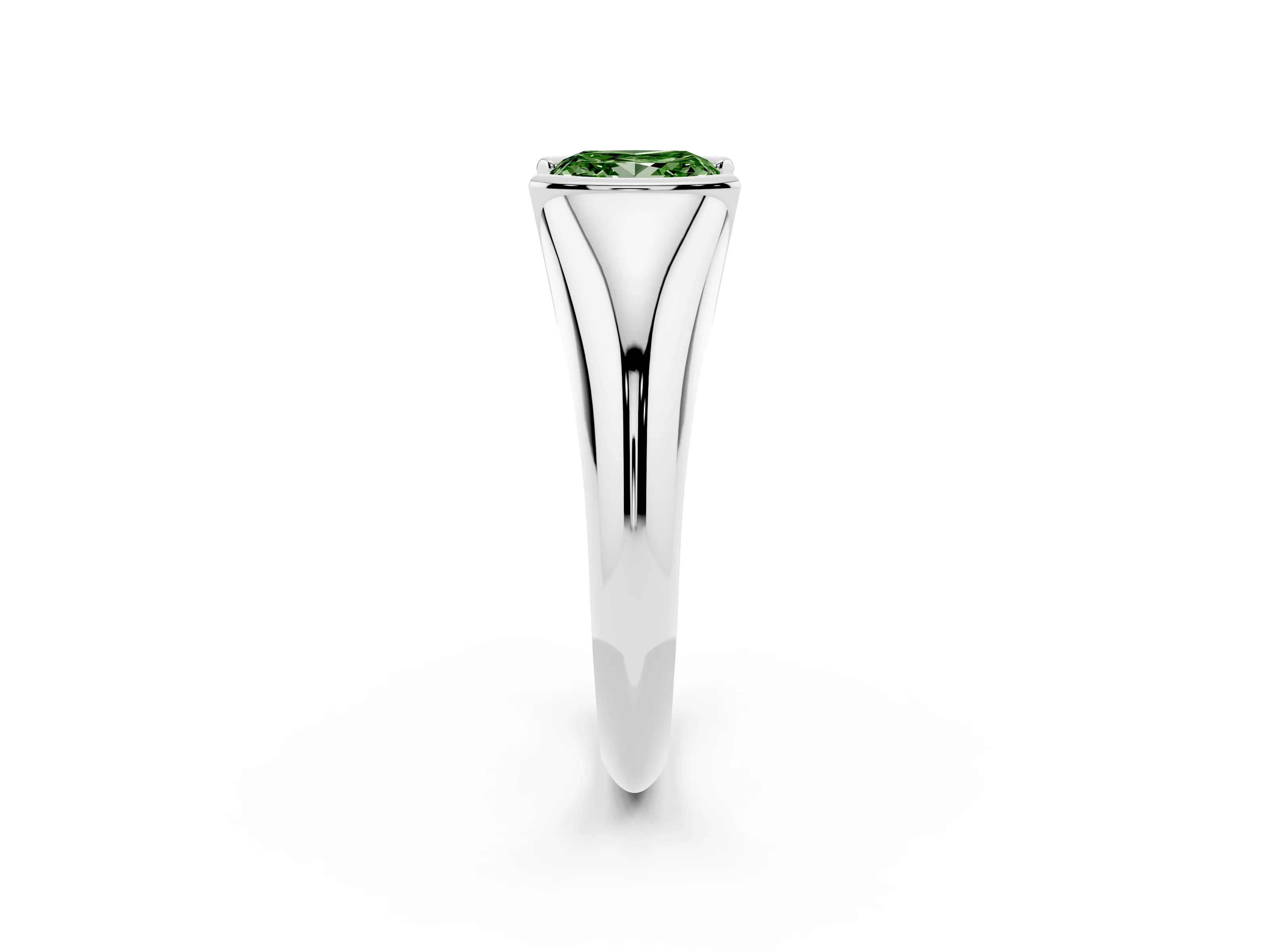 Fancy Green Princess Cut Diamond Solitaire Tension Set Ring Set in Silver
