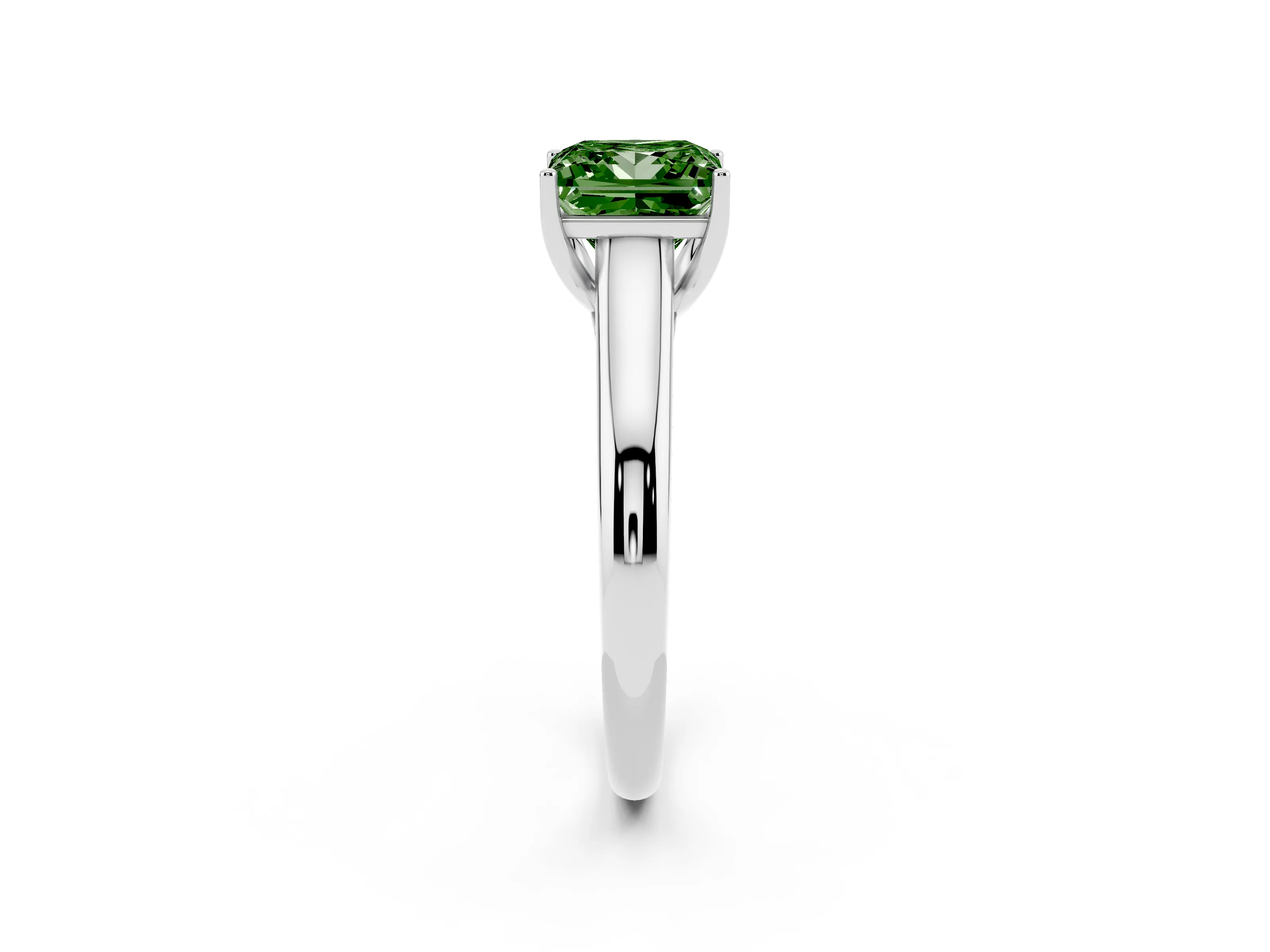 Fancy Green Princess Cut Diamond Solitaire Engagement Ring Set in Platinum with Subtly Tapered Band and Prong Setting