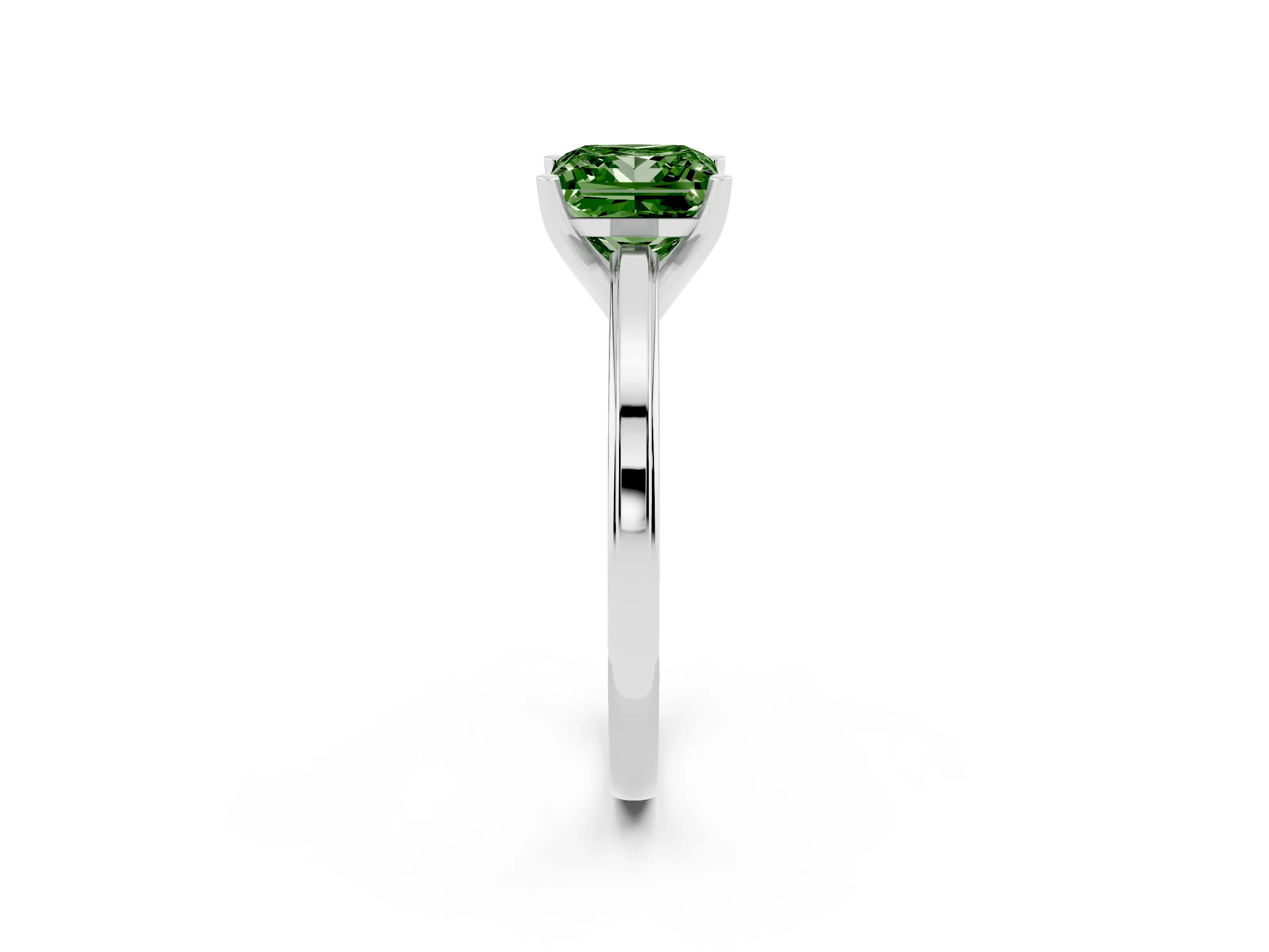 Fancy Green Princess Cut Diamond Solitaire Ring Set in Platinum with Prong Setting and Classic Band