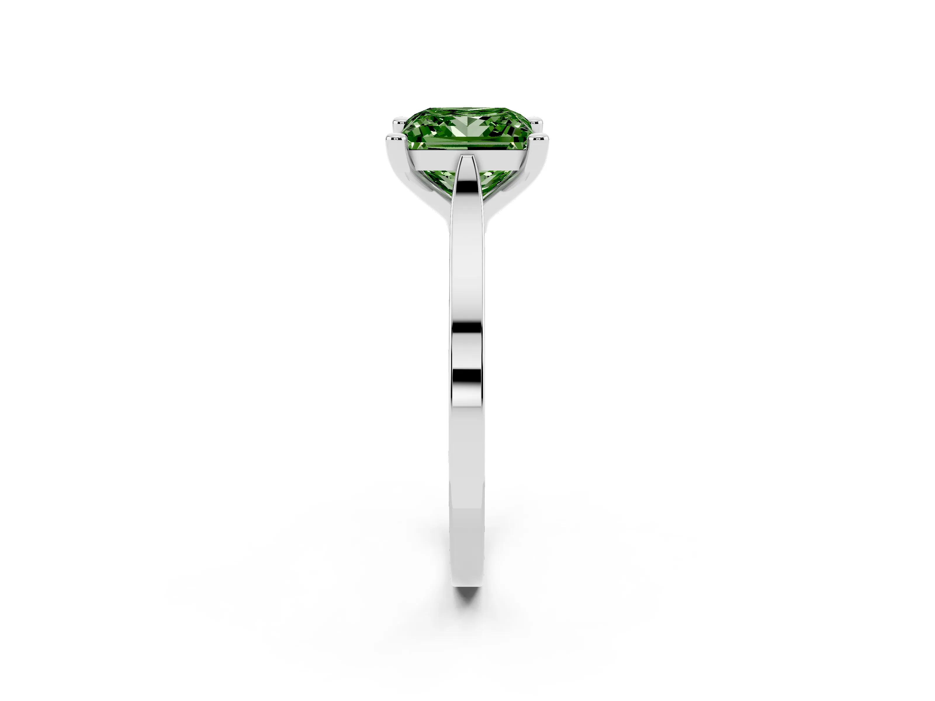 Fancy Green Princess Cut Diamond Solitaire Ring Set in Silver with Prong Setting and Tapered Band