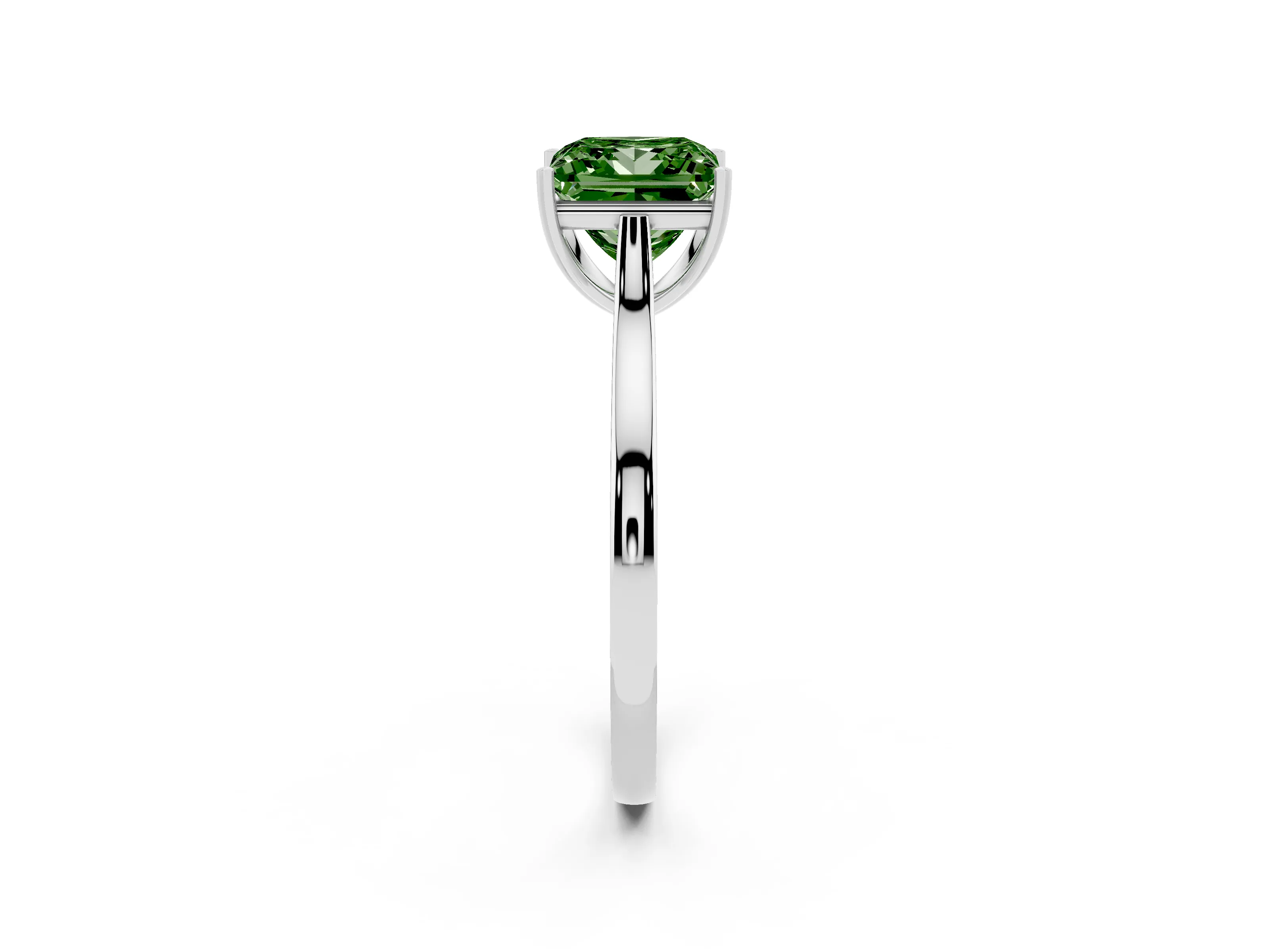 Fancy Green Princess Cut Diamond Solitaire Heart Prong Engagement Ring Set in White gold with Tapered Band