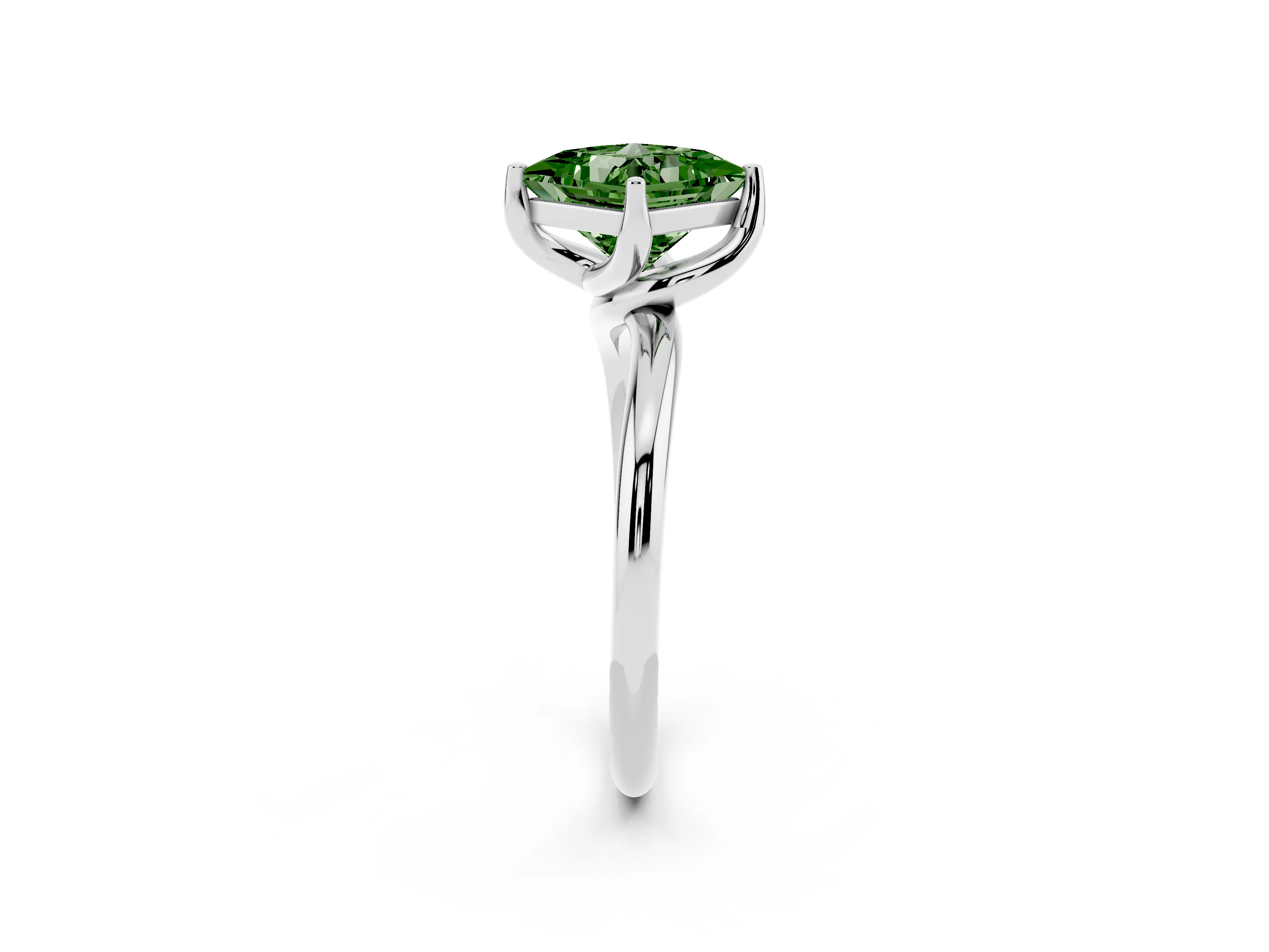 Fancy Green Princess Cut Diamond Solitaire Engagement Ring Set in Silver with Classic Plain Band