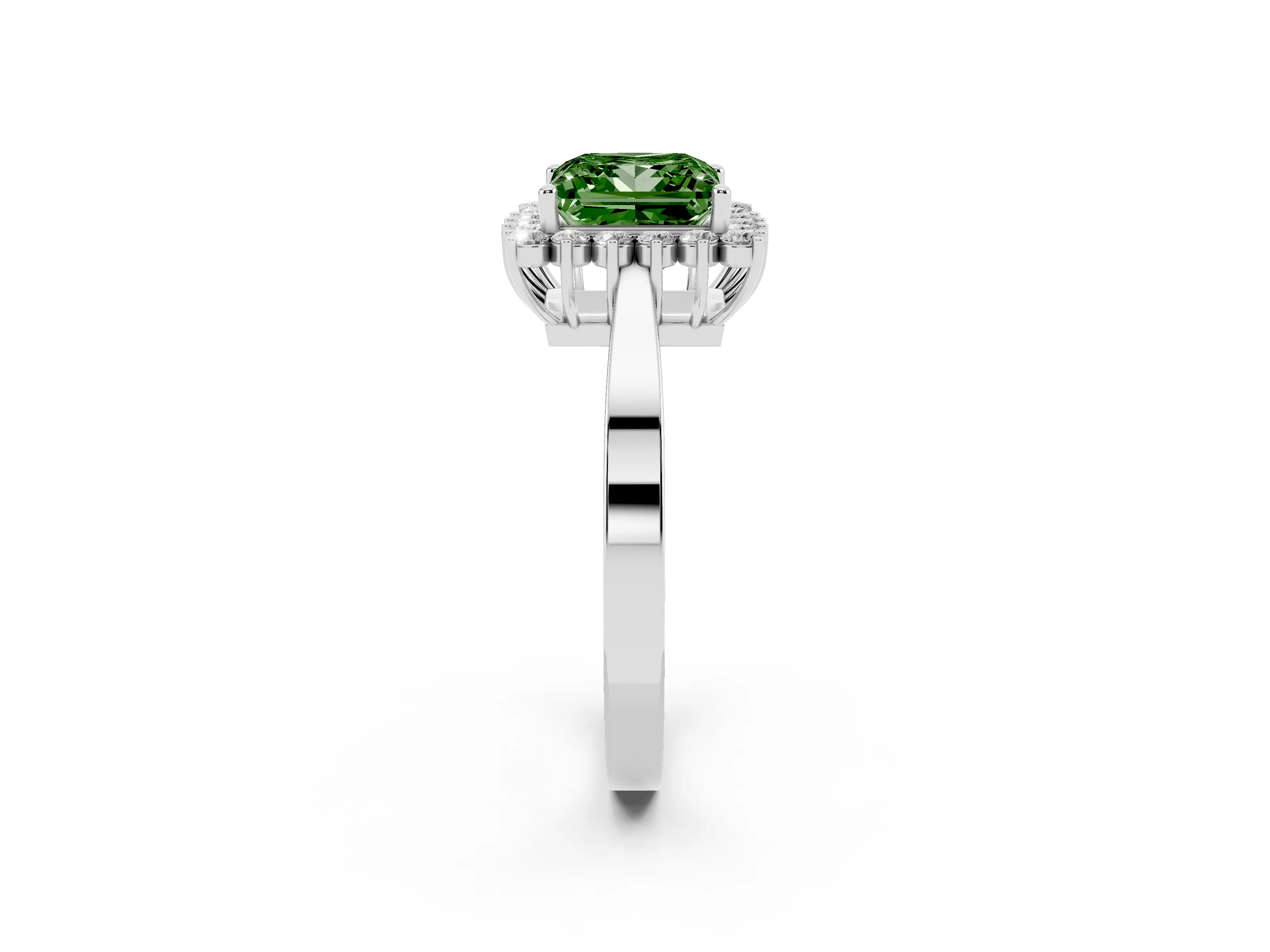 Fancy Green Princess Cut Diamond Halo Ring Set in White gold with Round Halo and Smooth Solitaire Band