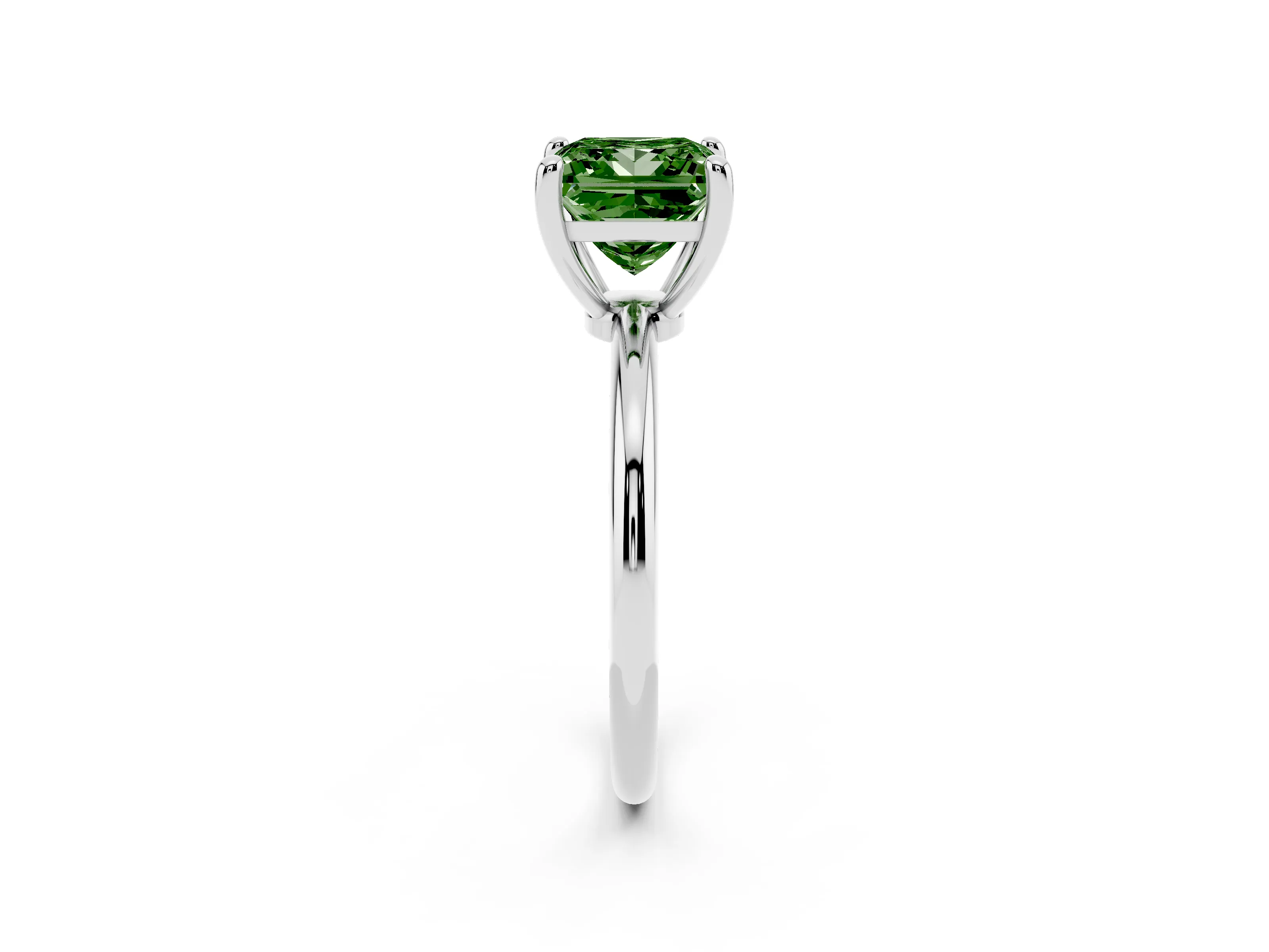 Fancy Green Princess Cut Diamond Solitaire Ring Set in White gold with Secure Prong Setting on a Classic Band