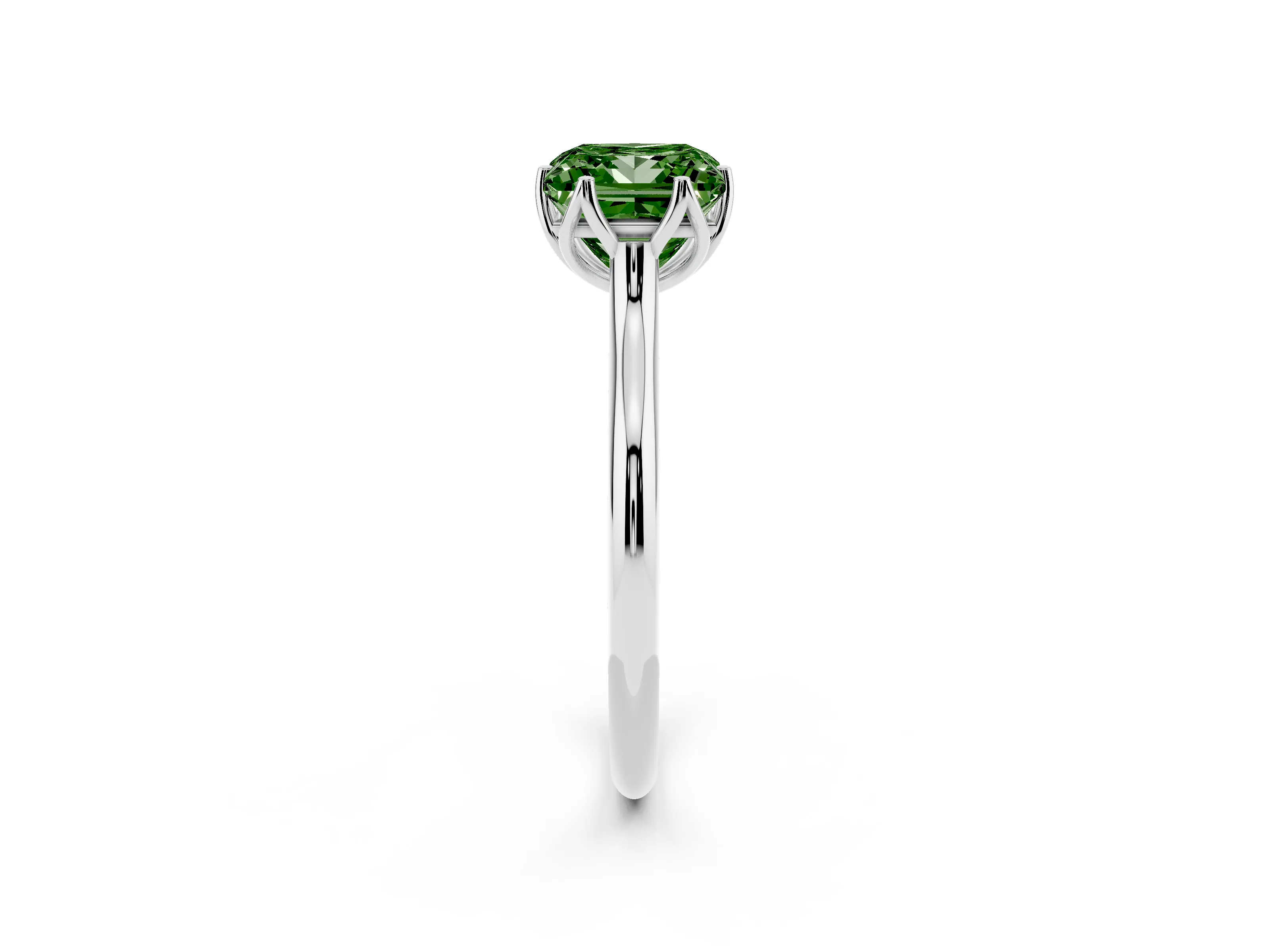 Fancy Green Princess Cut Diamond Solitaire Cathedral Ring Set in Silver with Prong Setting