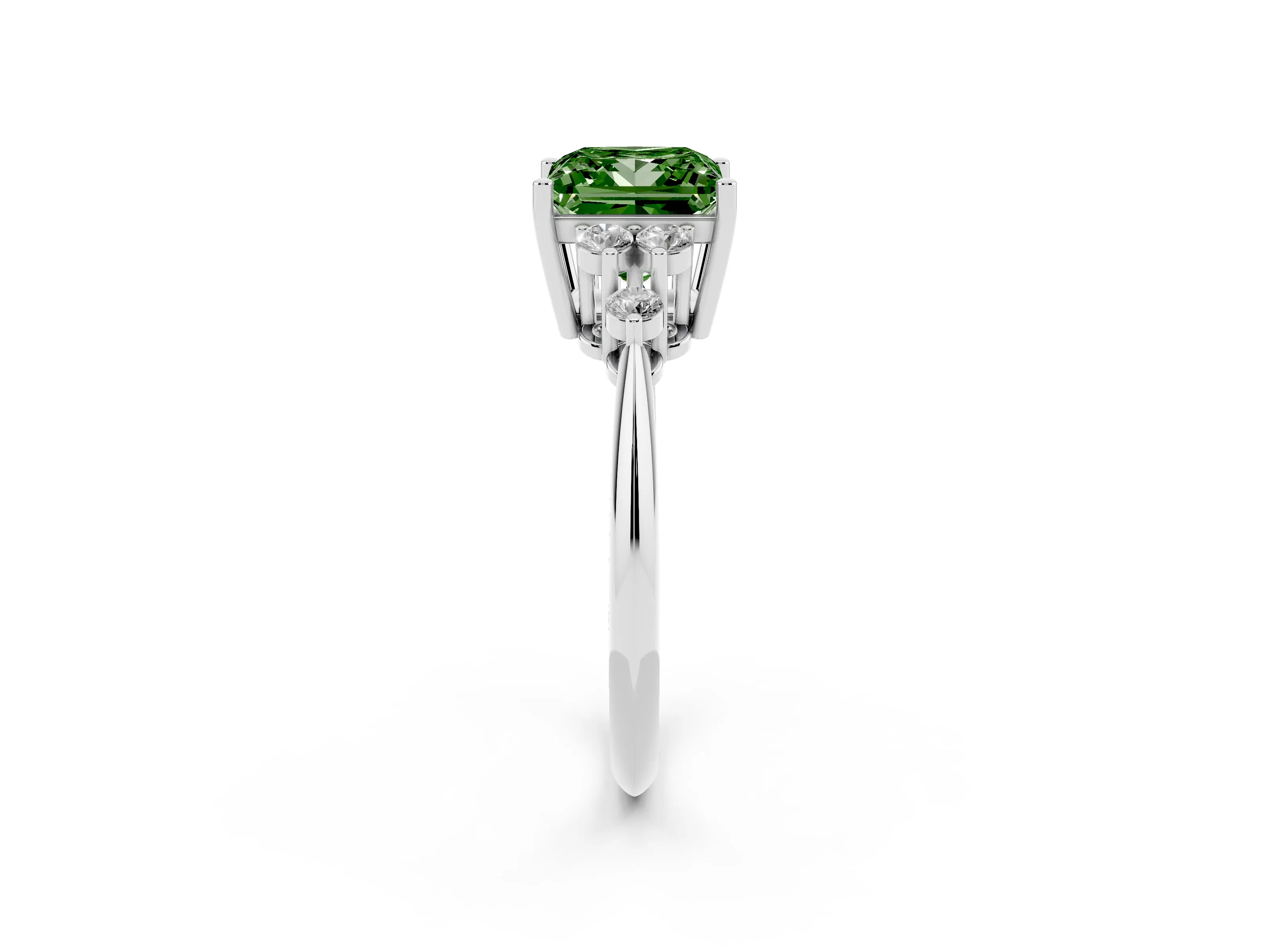 Fancy Green Princess Cut Diamond Cluster Ring Set in Platinum with Plain Band and Prong Setting
