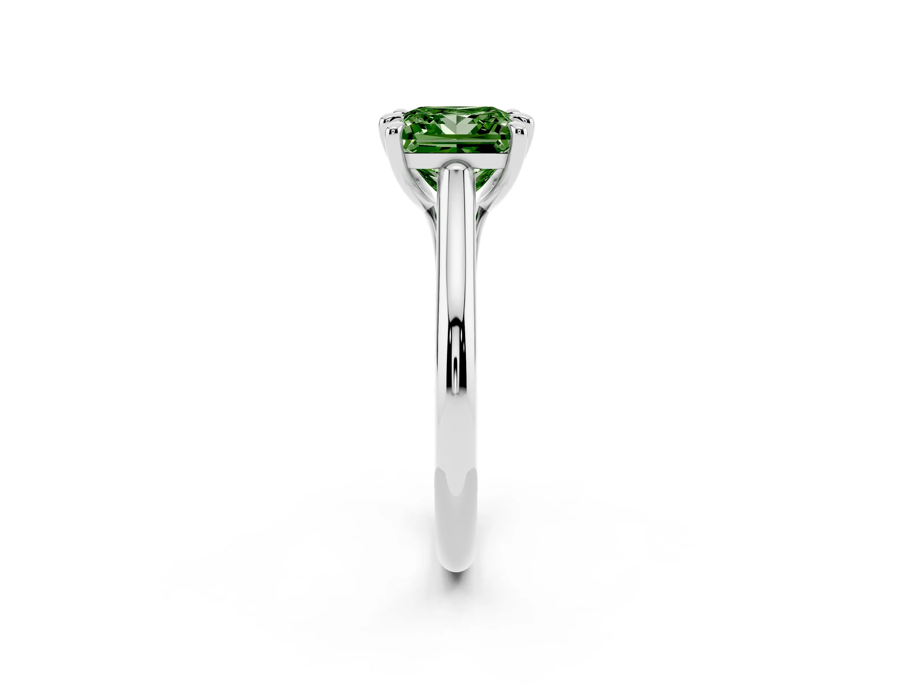 Fancy Green Princess Cut Diamond Solitaire Engagement Ring Set in Platinum with Prong Setting and Plain Classic Band