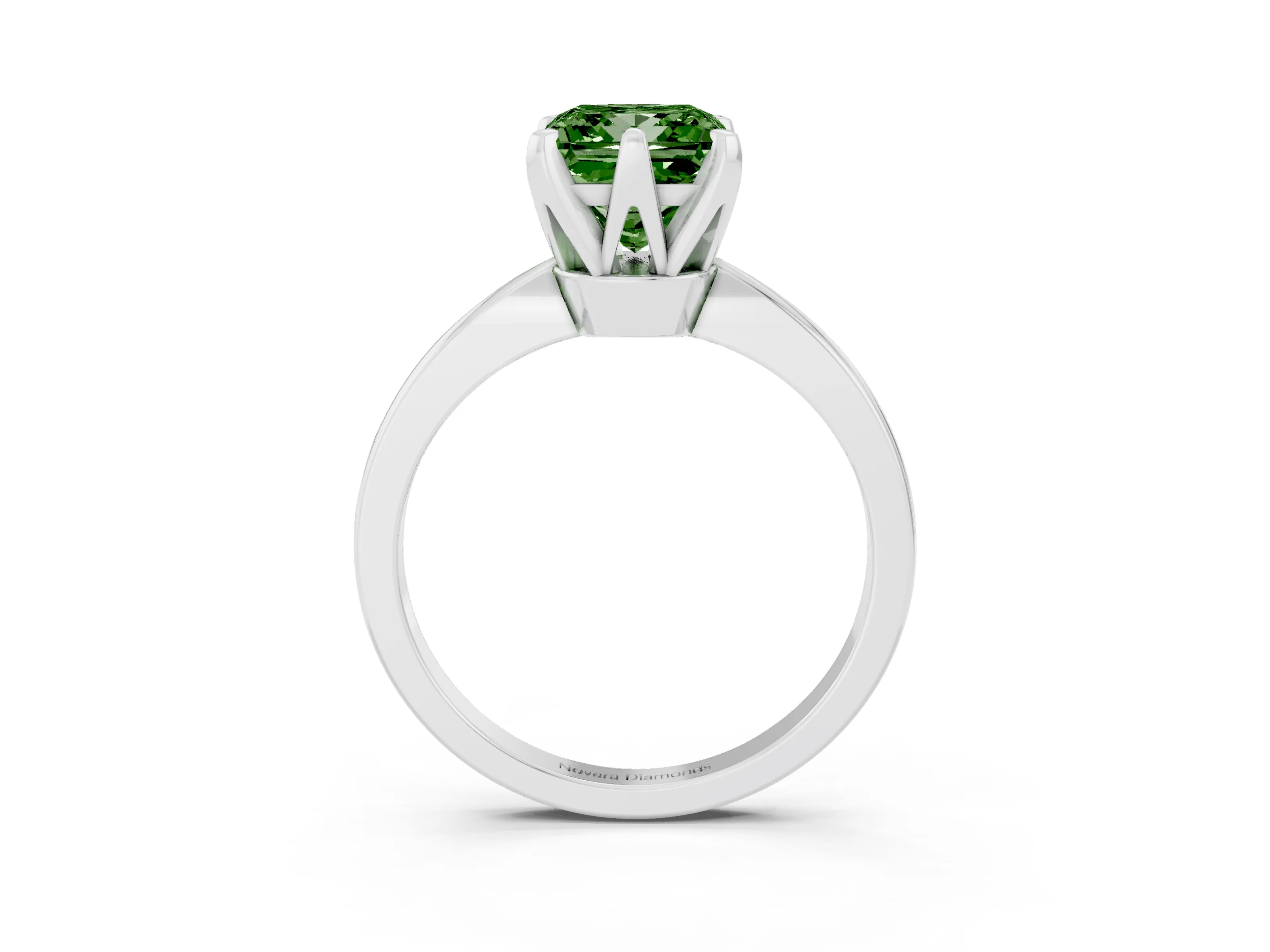 Fancy Green Princess Cut Diamond Solitaire Engagement Ring Set in Platinum with Slim Tapered Solitaire Band