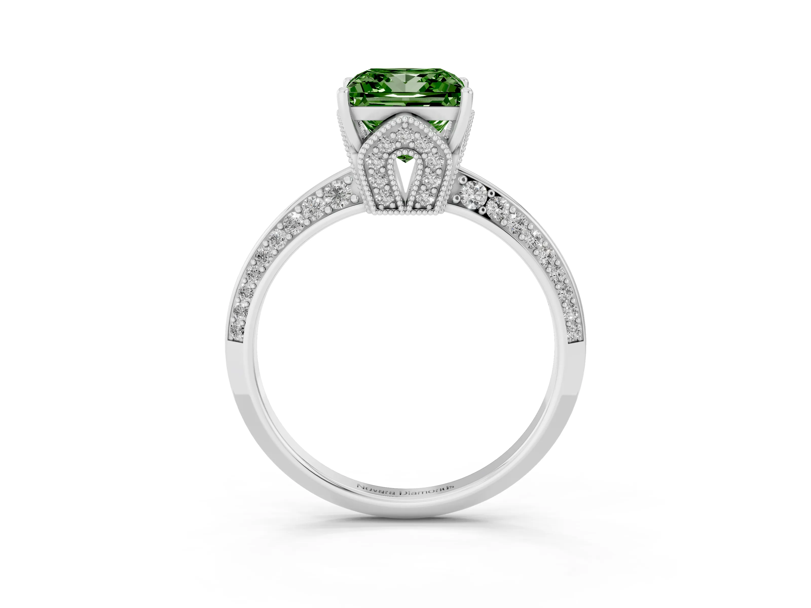 Fancy Green Princess Cut Diamond Solitaire Engagement Ring Set in Silver with Pavé Split Shank and Prong Setting