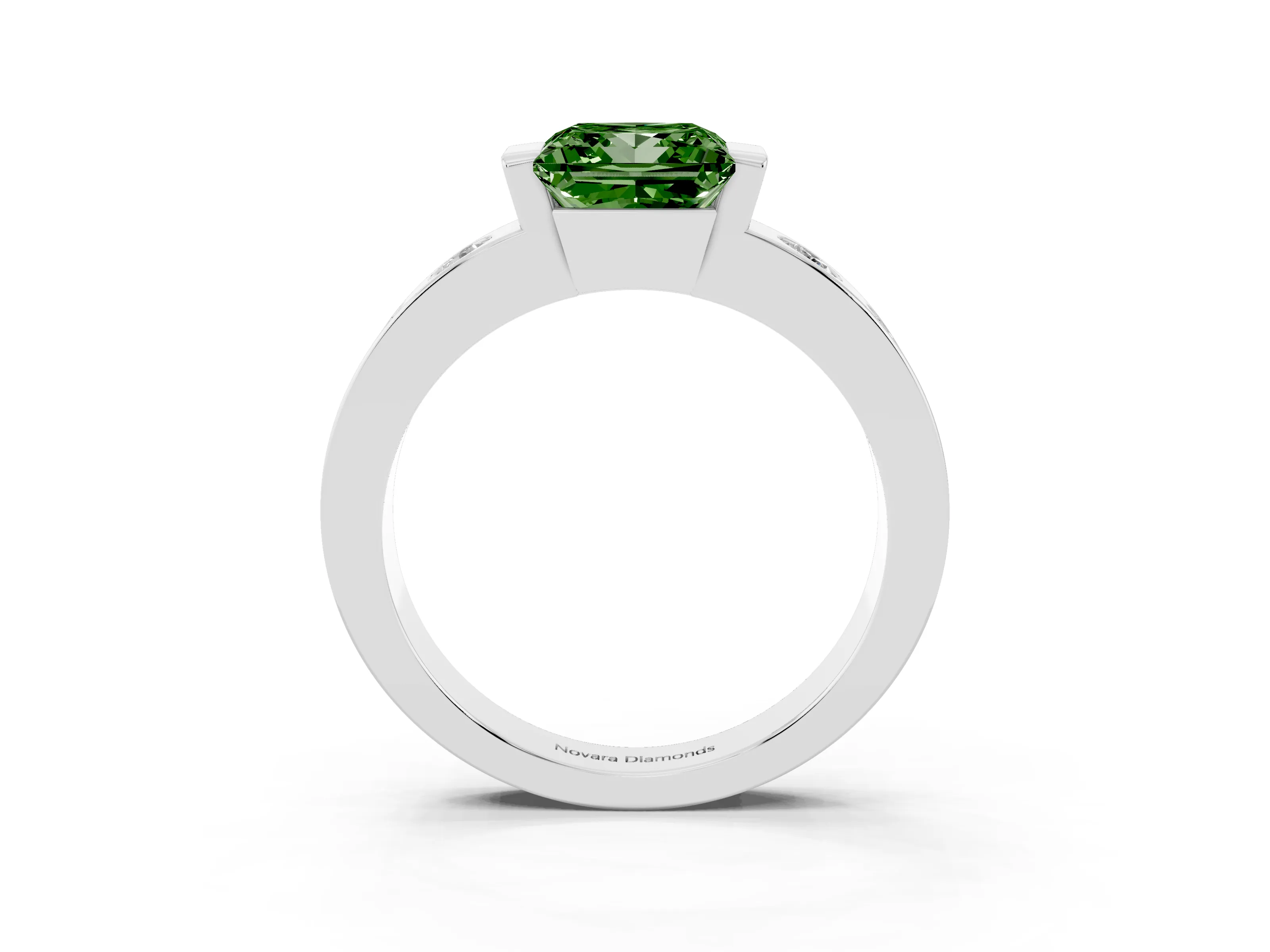 Fancy Green Princess Cut Diamond Channel-Set Band Ring Set in Silver with Bezel Prong Setting