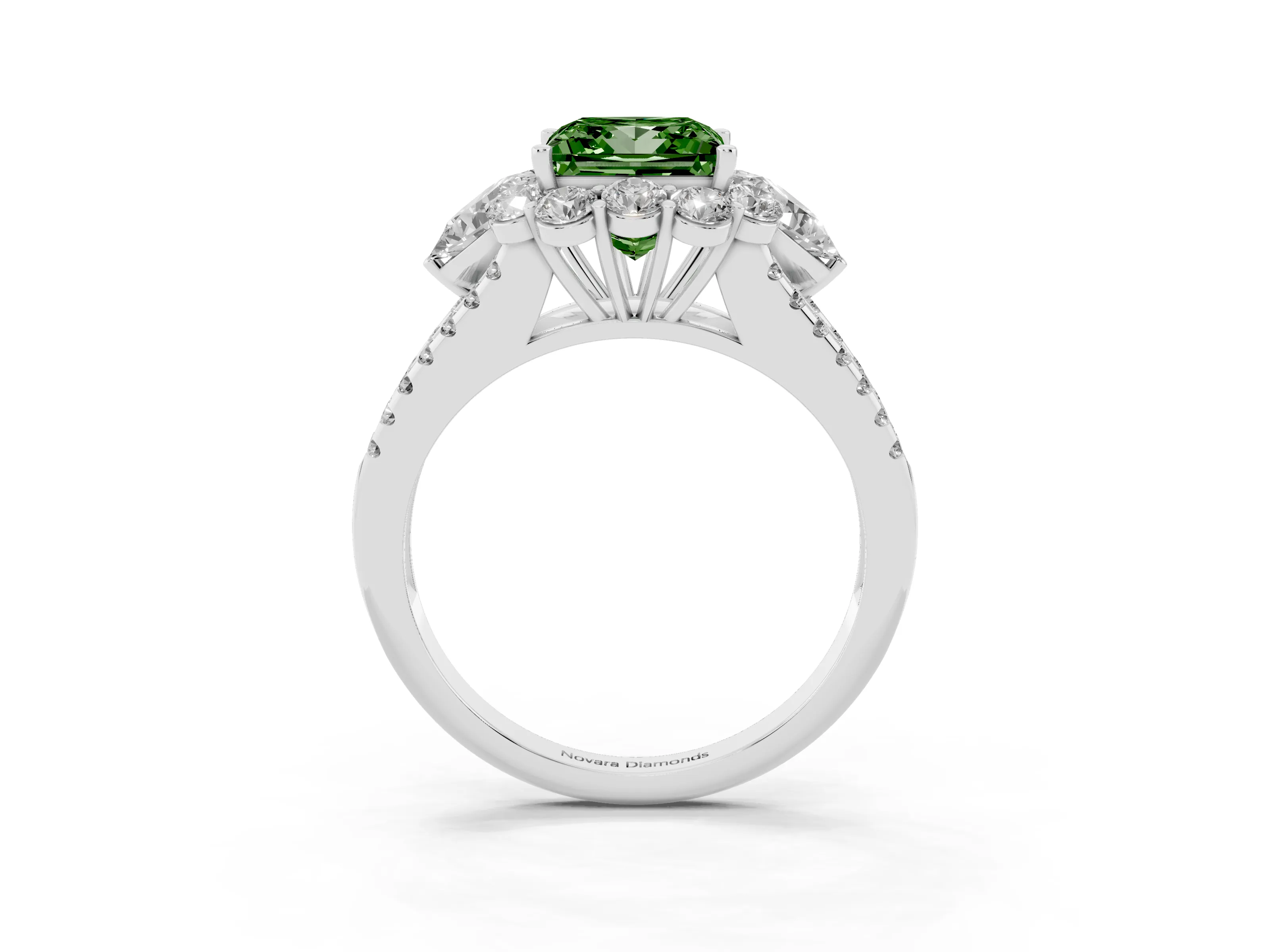 Fancy Green Princess Cut Diamond Halo Split Shank Engagement Ring Set in Platinum with Prong-Held Center Stone