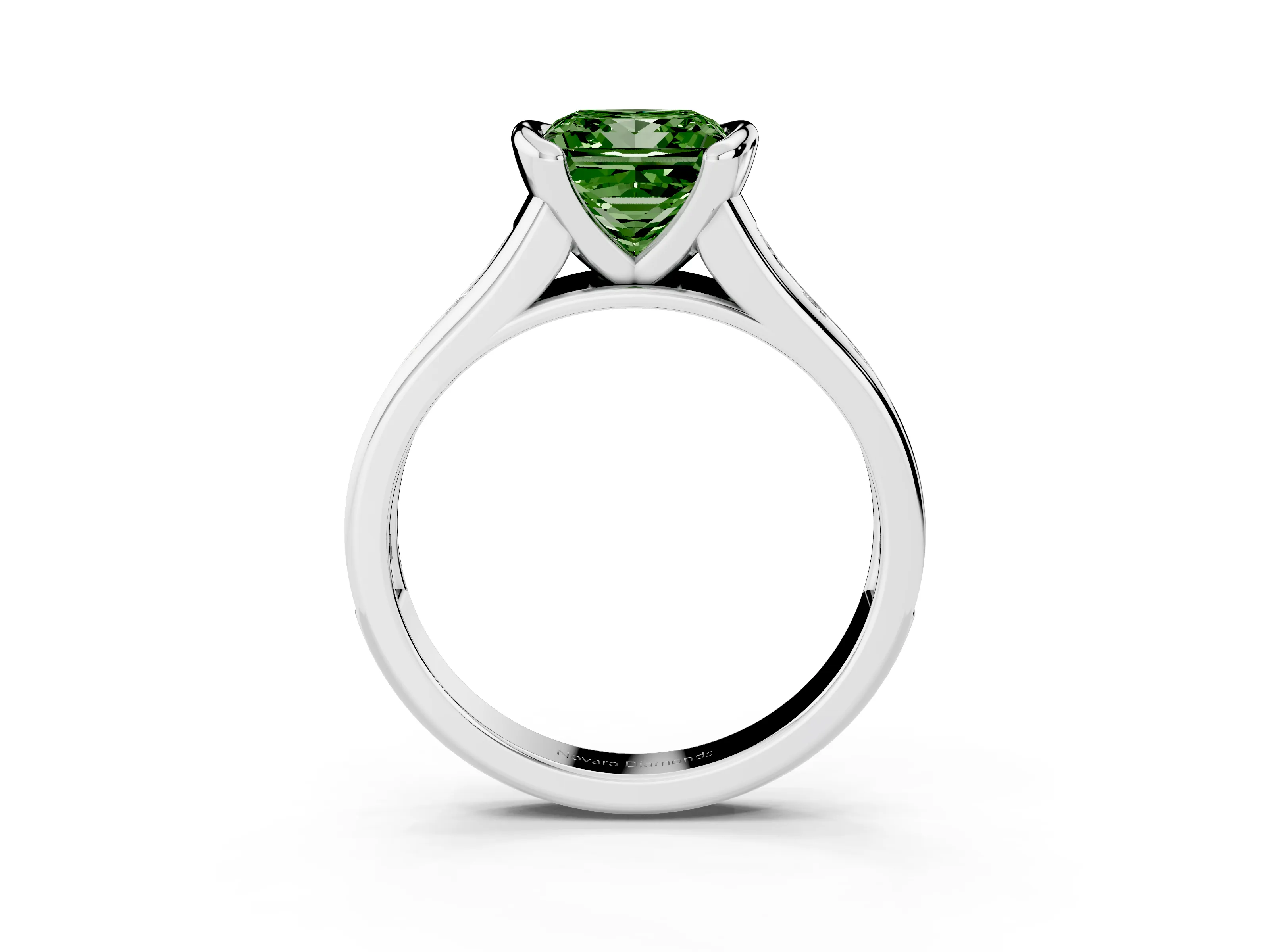 Fancy Green Princess Cut Diamond Bezel-Set Solitaire Ring Set in Silver with Channel-Set Band